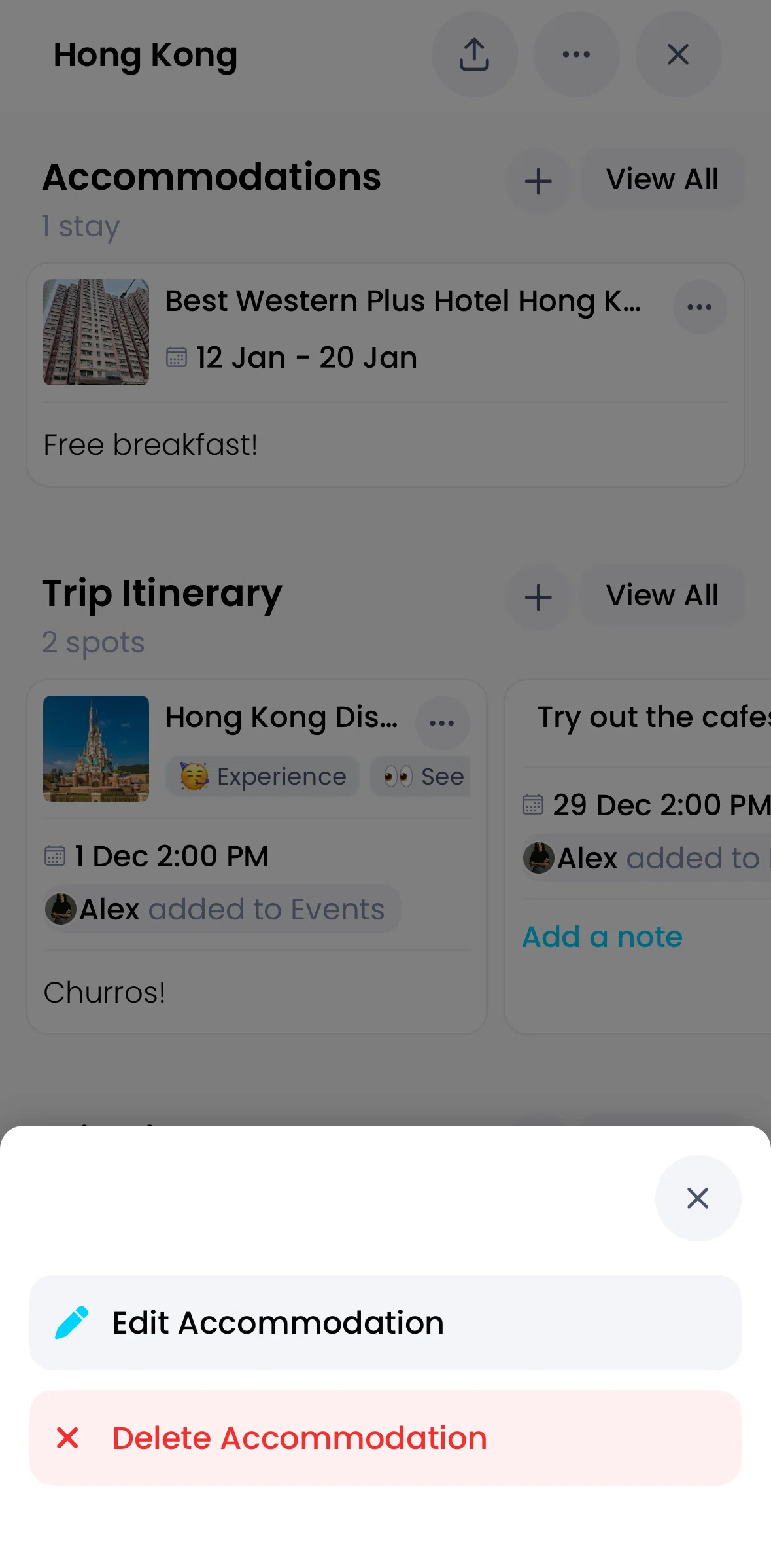Pangea Screen screen in the Deleting an accomodation flow