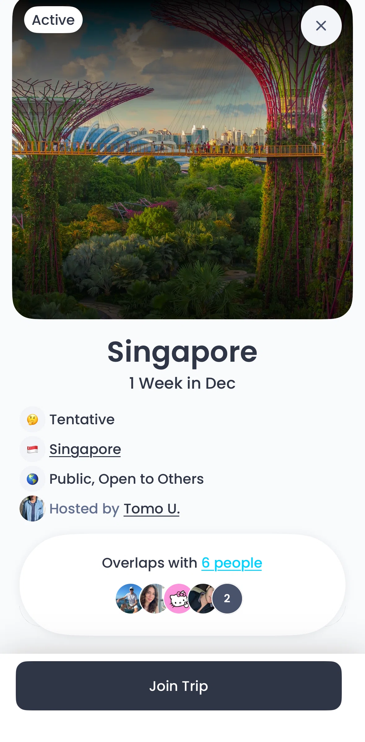 Pangea Screen screen in the Joining a trip flow
