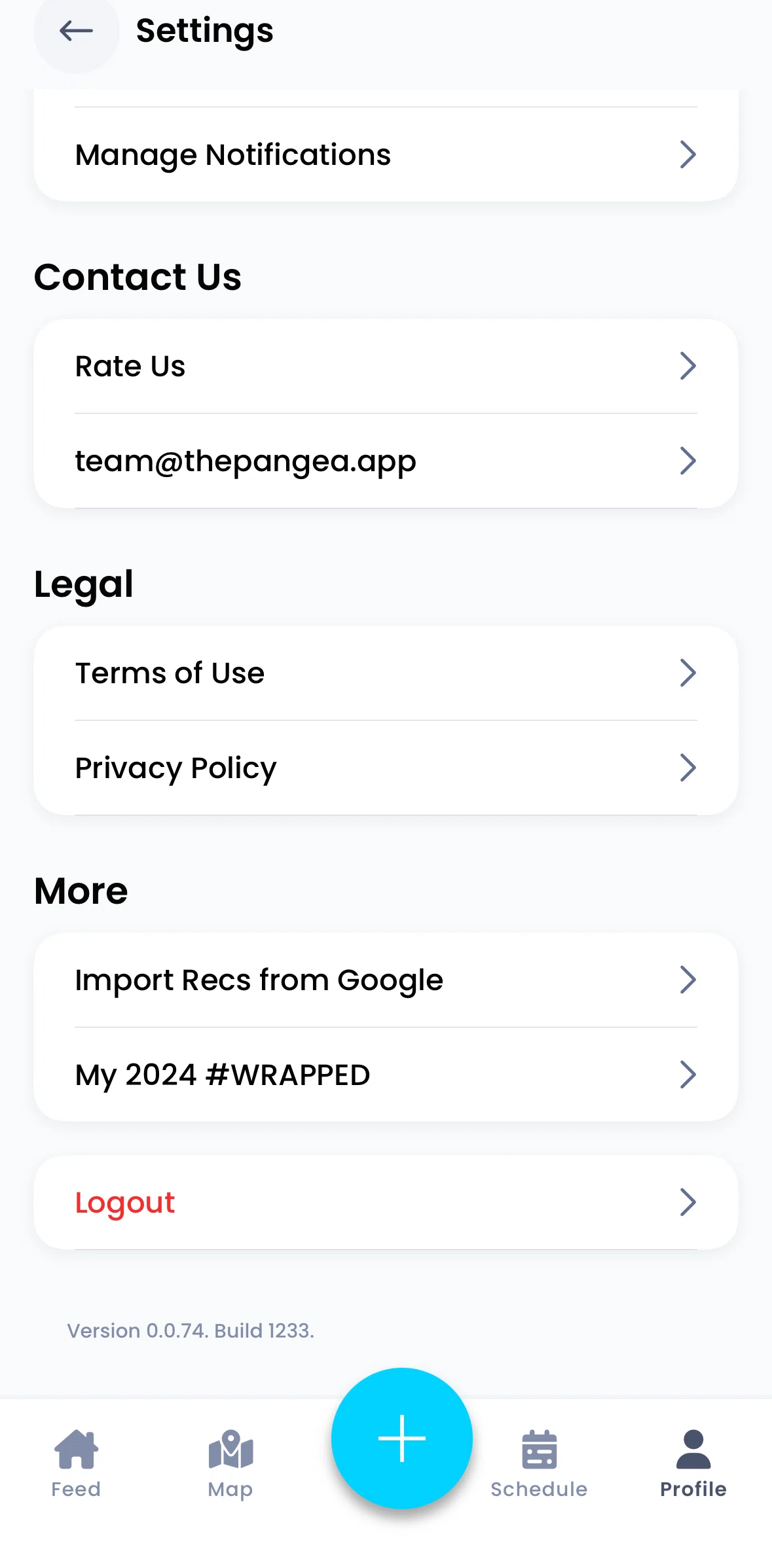 Pangea Screen screen in the Logging out flow