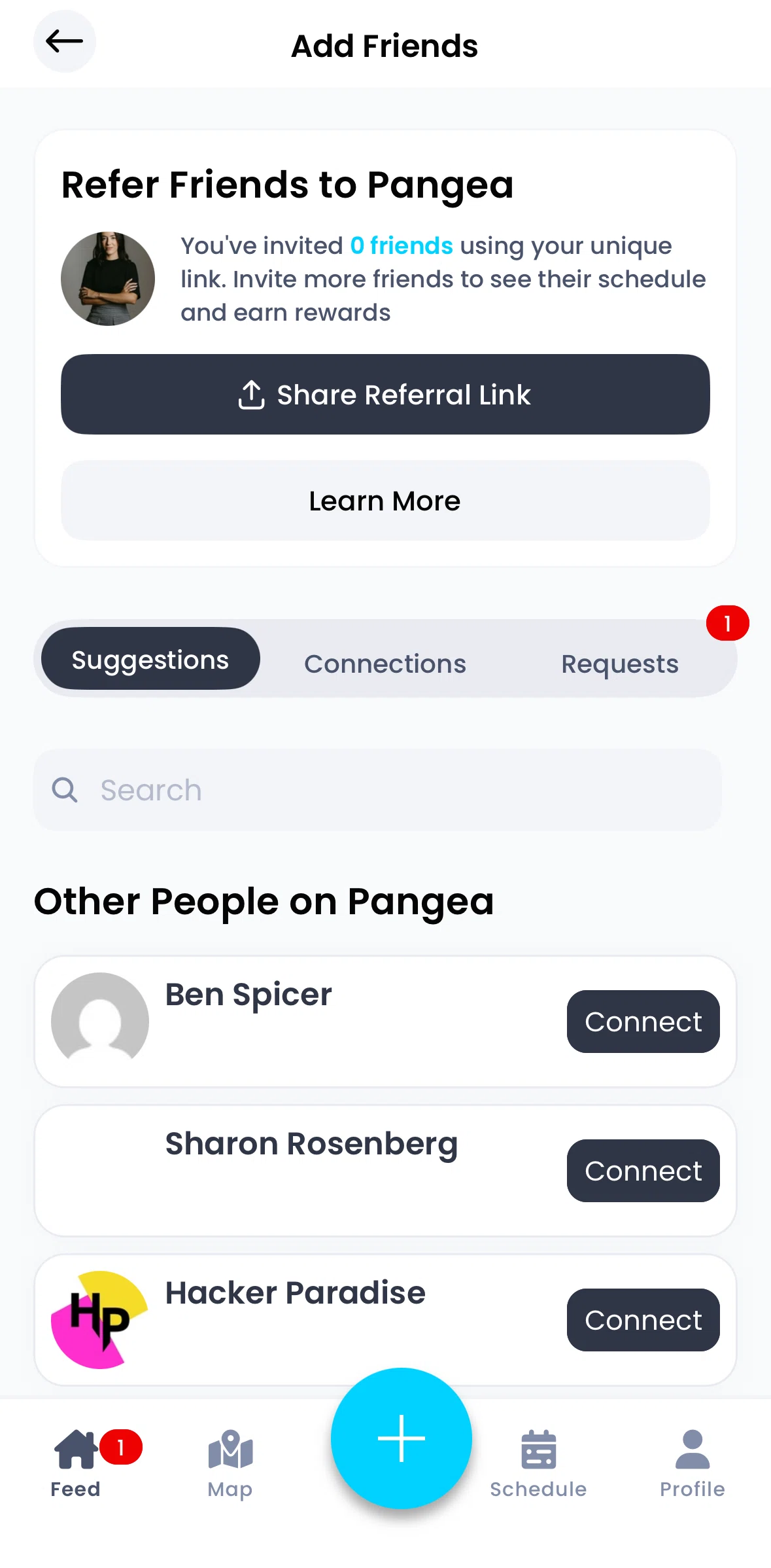 Pangea Screen screen in the Searching a user flow