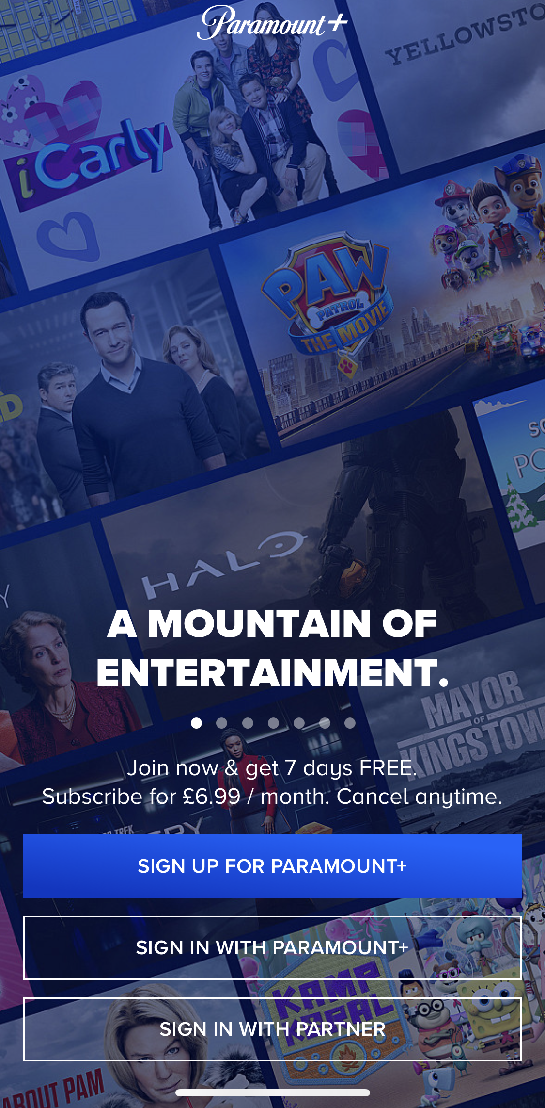 Paramount Plus Start screen screen in the General Browsing flow