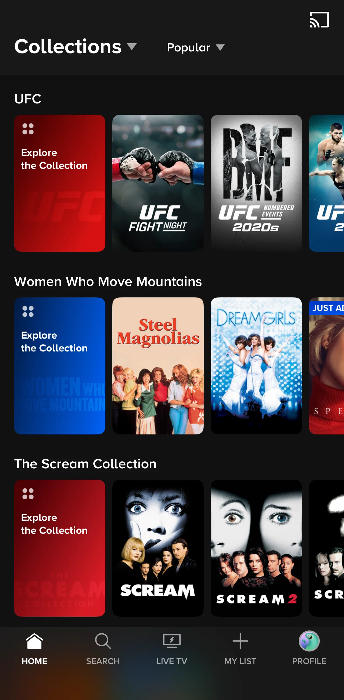 Paramount+ Screen screen in the Collection detail flow