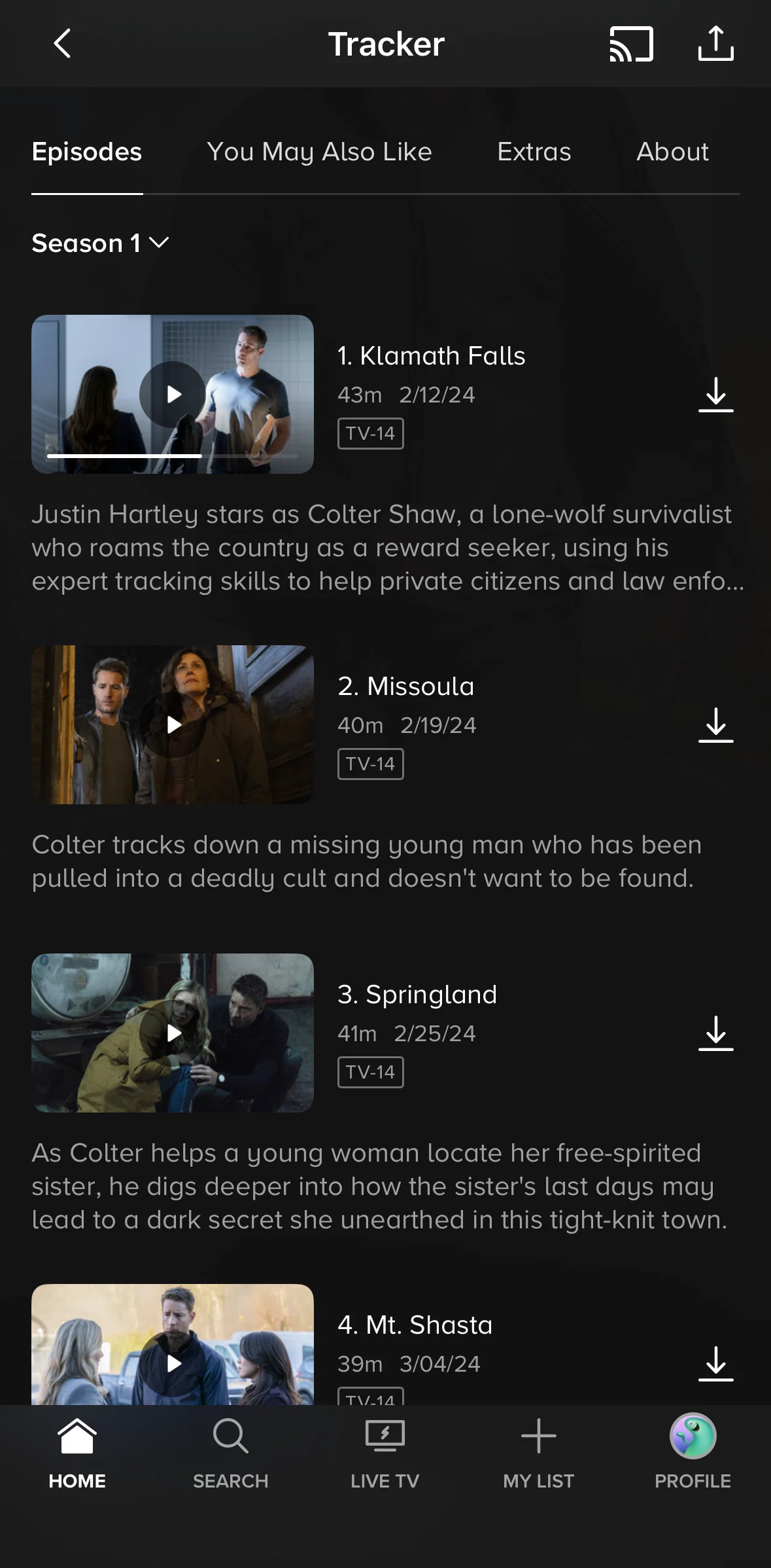 Paramount+ Screen screen in the Downloading an episode flow