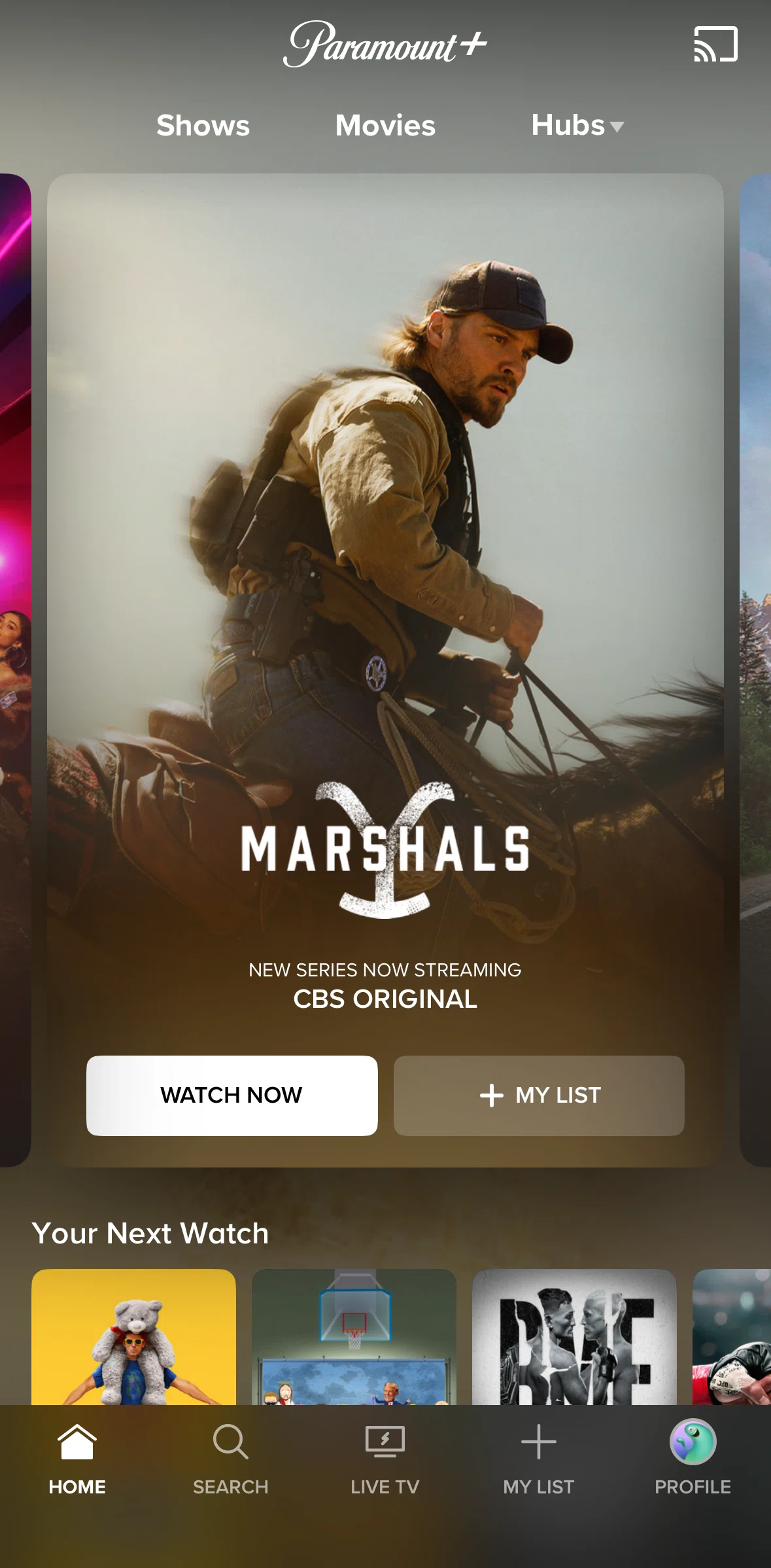 Paramount+ Screen screen in the Home flow
