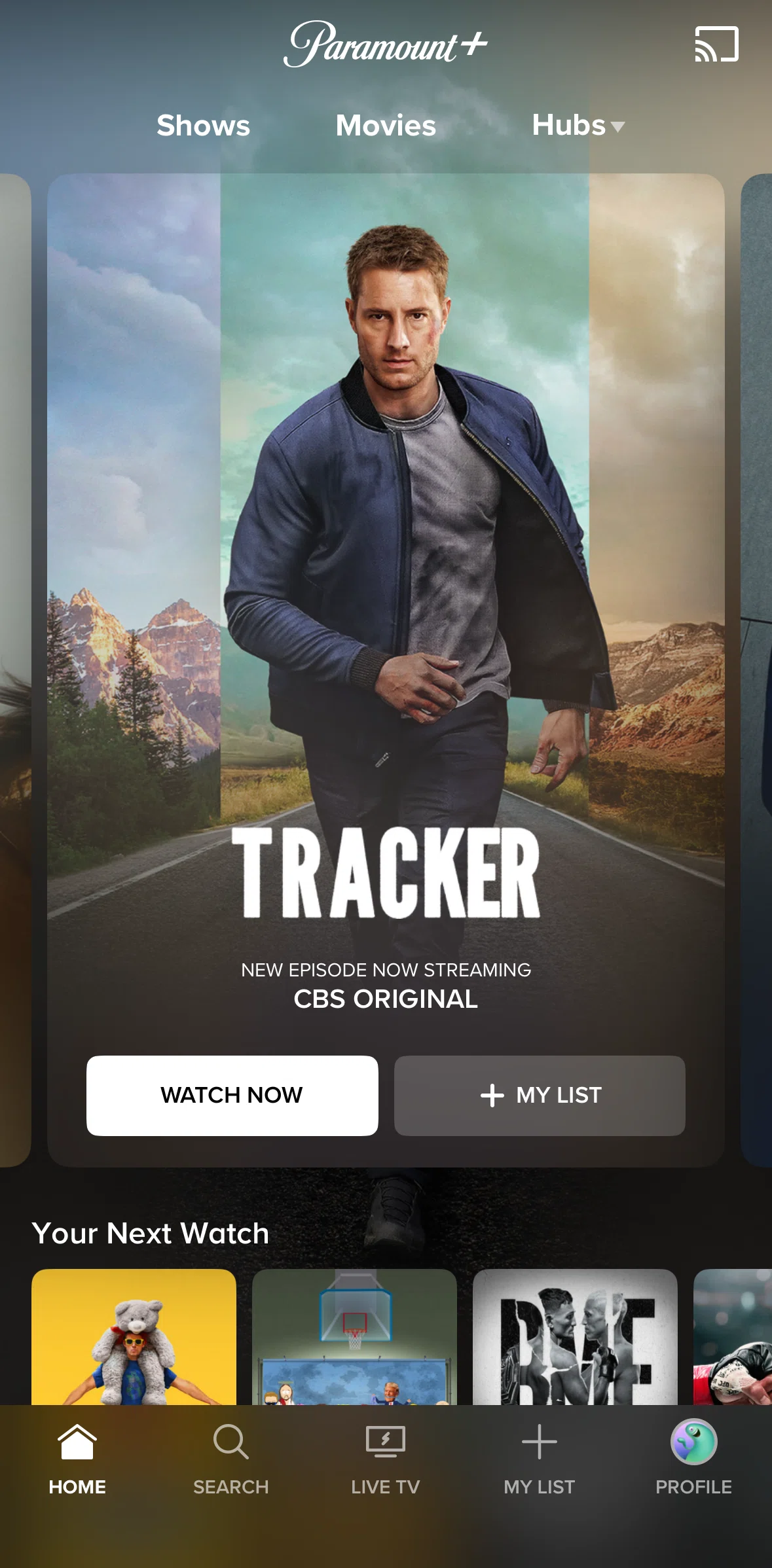 Paramount+ Screen screen in the Live TV flow