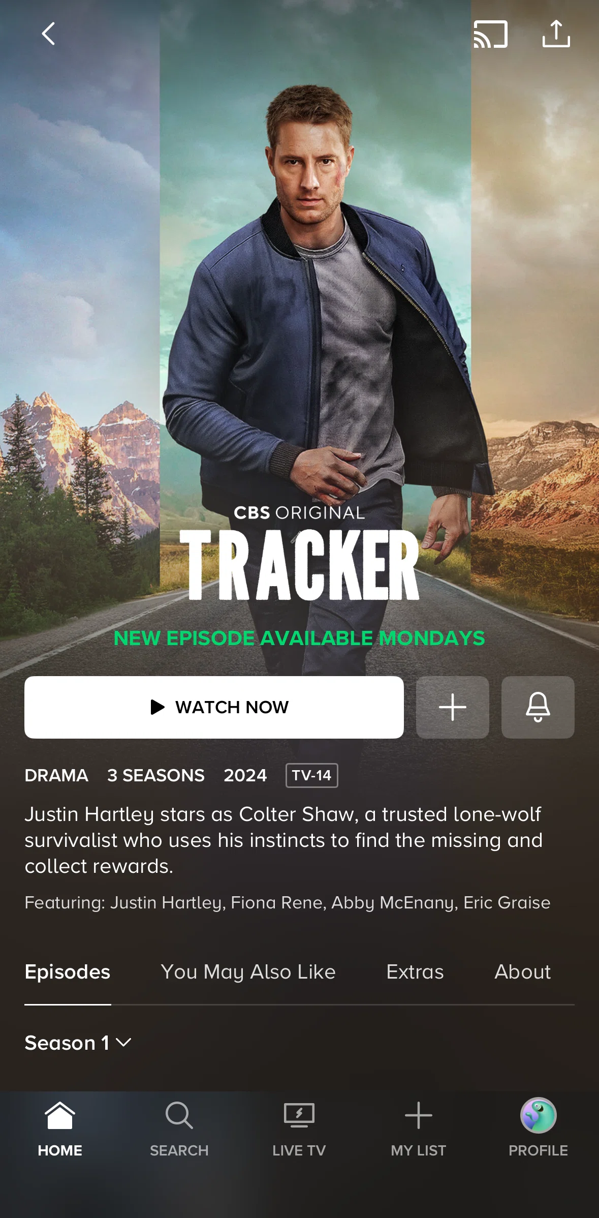 Paramount+ Screen screen in the Watching a show flow