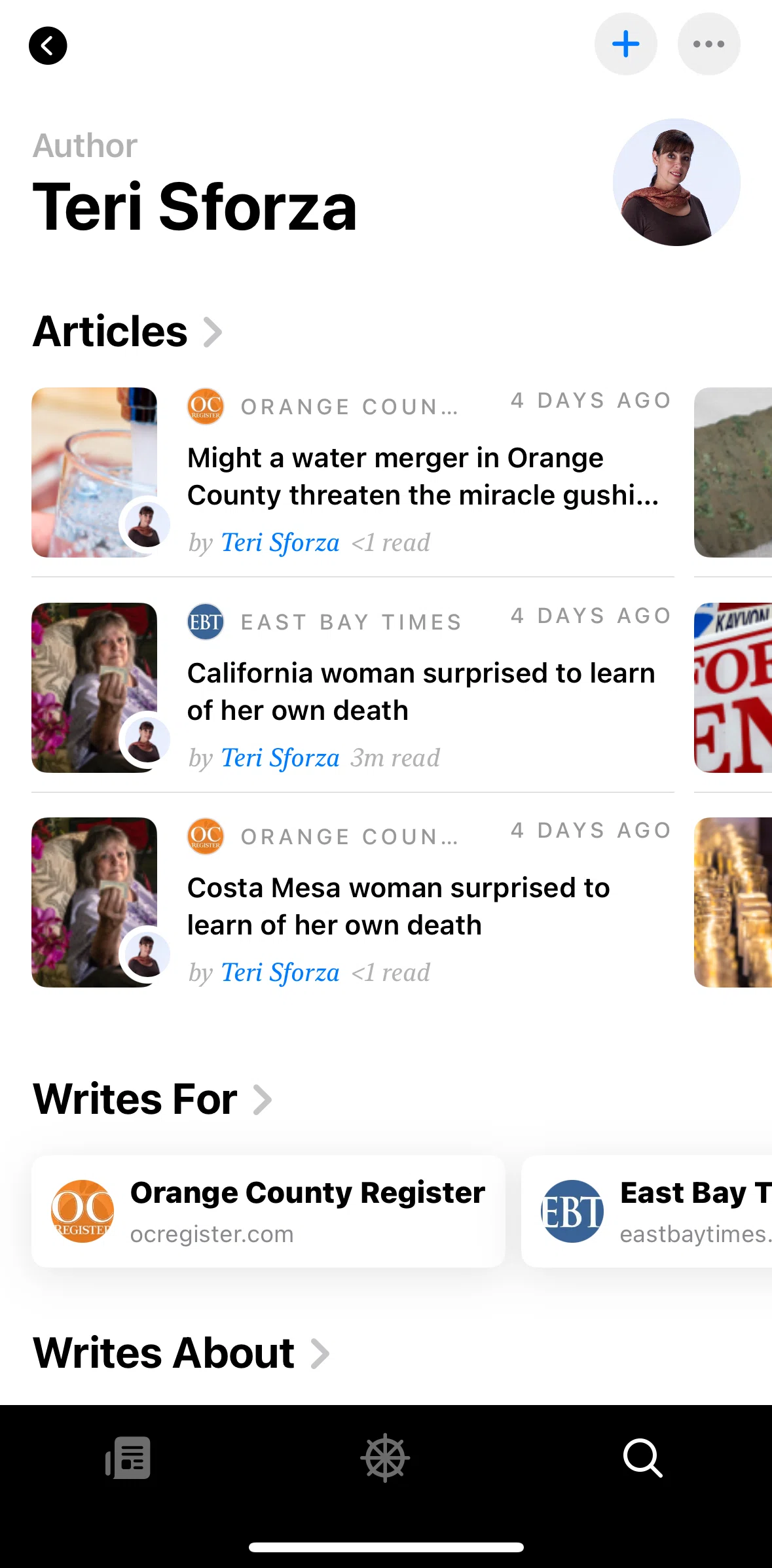 Particle News Screen screen in the Articles (author) flow