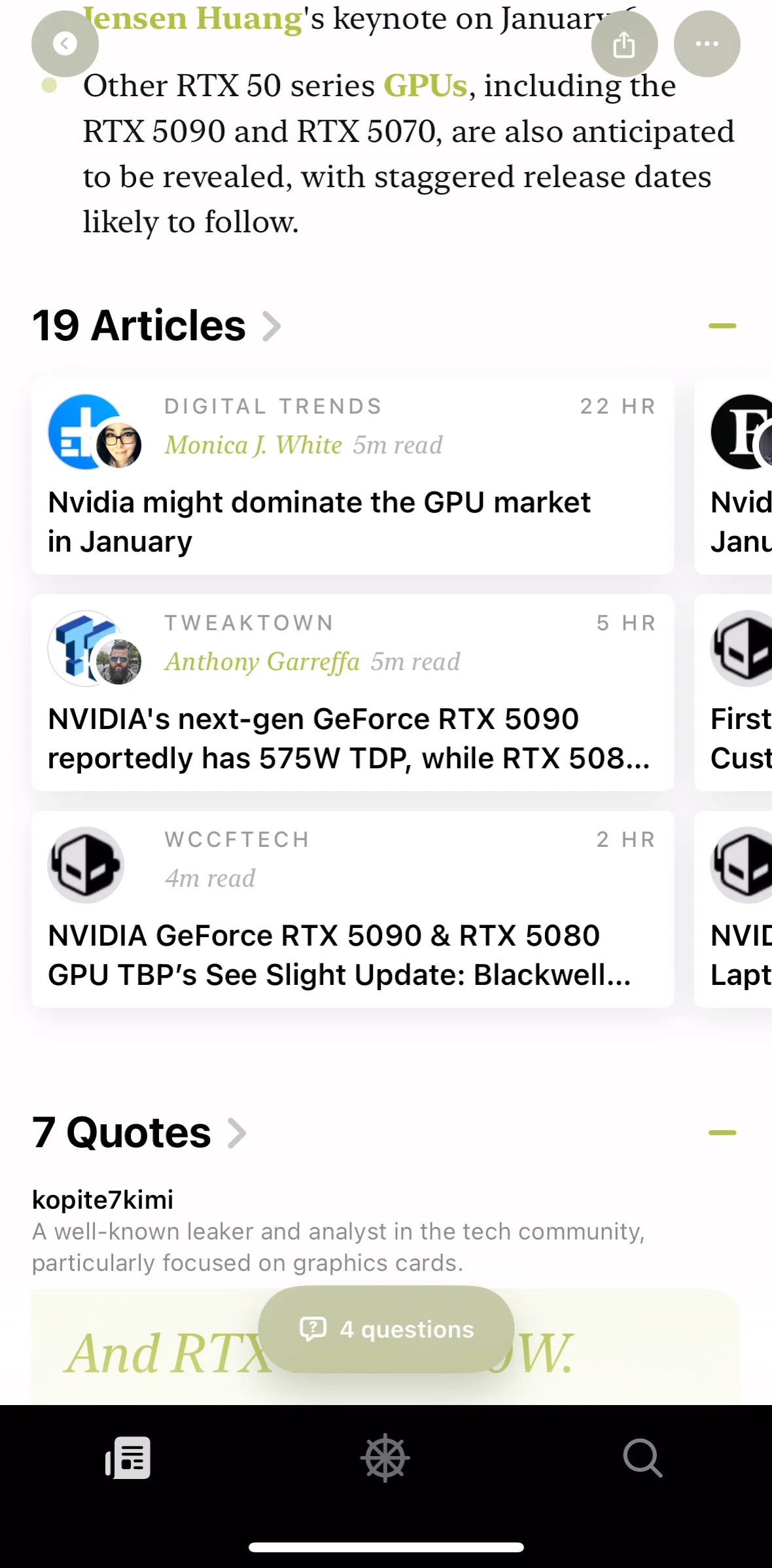 Particle News Screen screen in the Articles flow