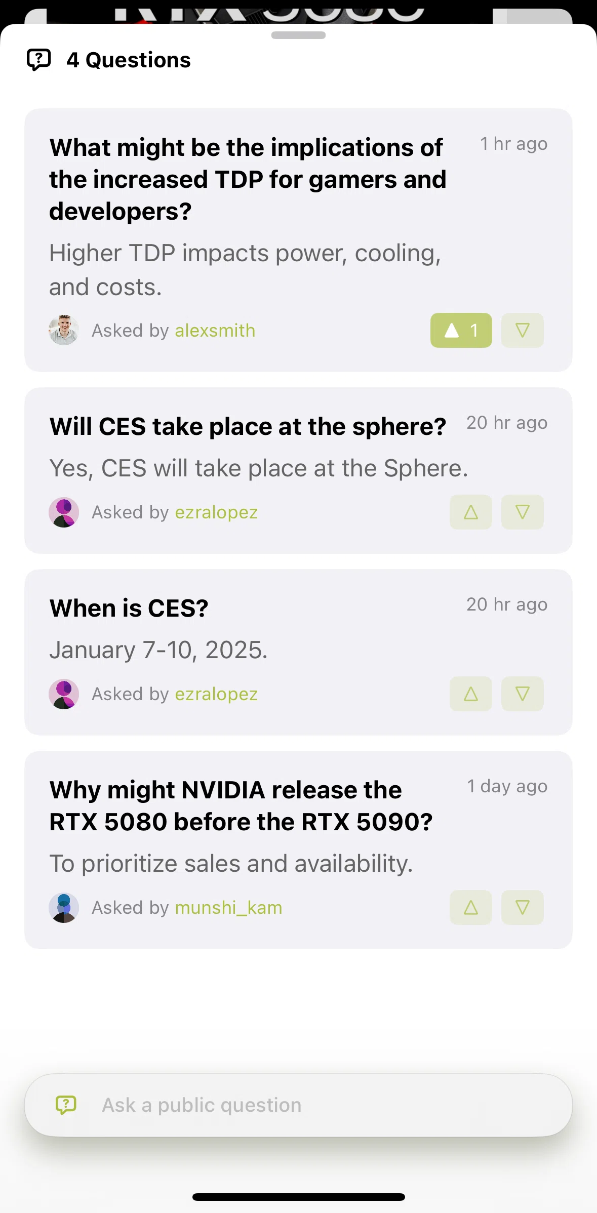 Particle News Screen screen in the Asking a public question flow