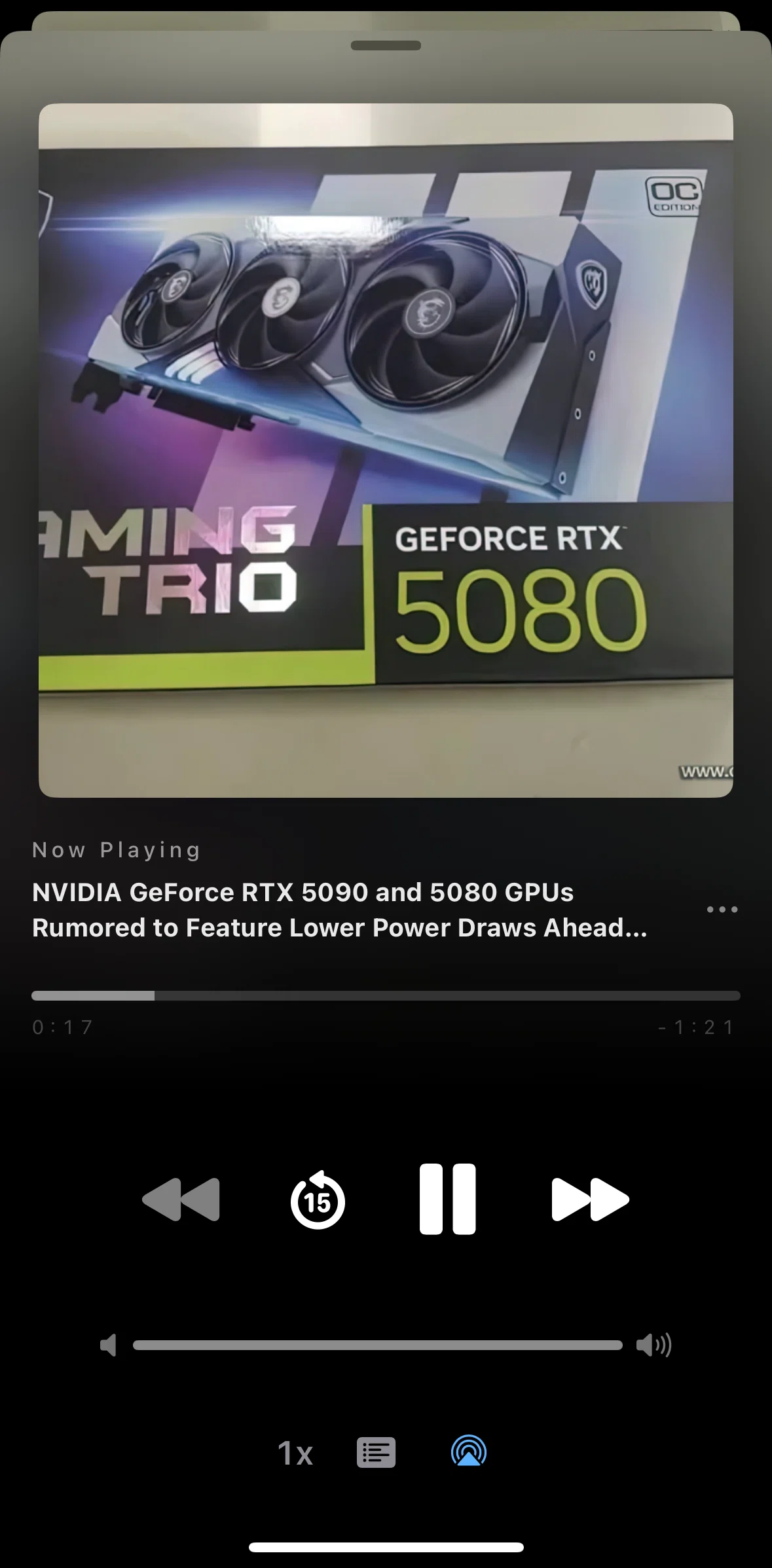 Particle News Screen screen in the Changing playback speed flow