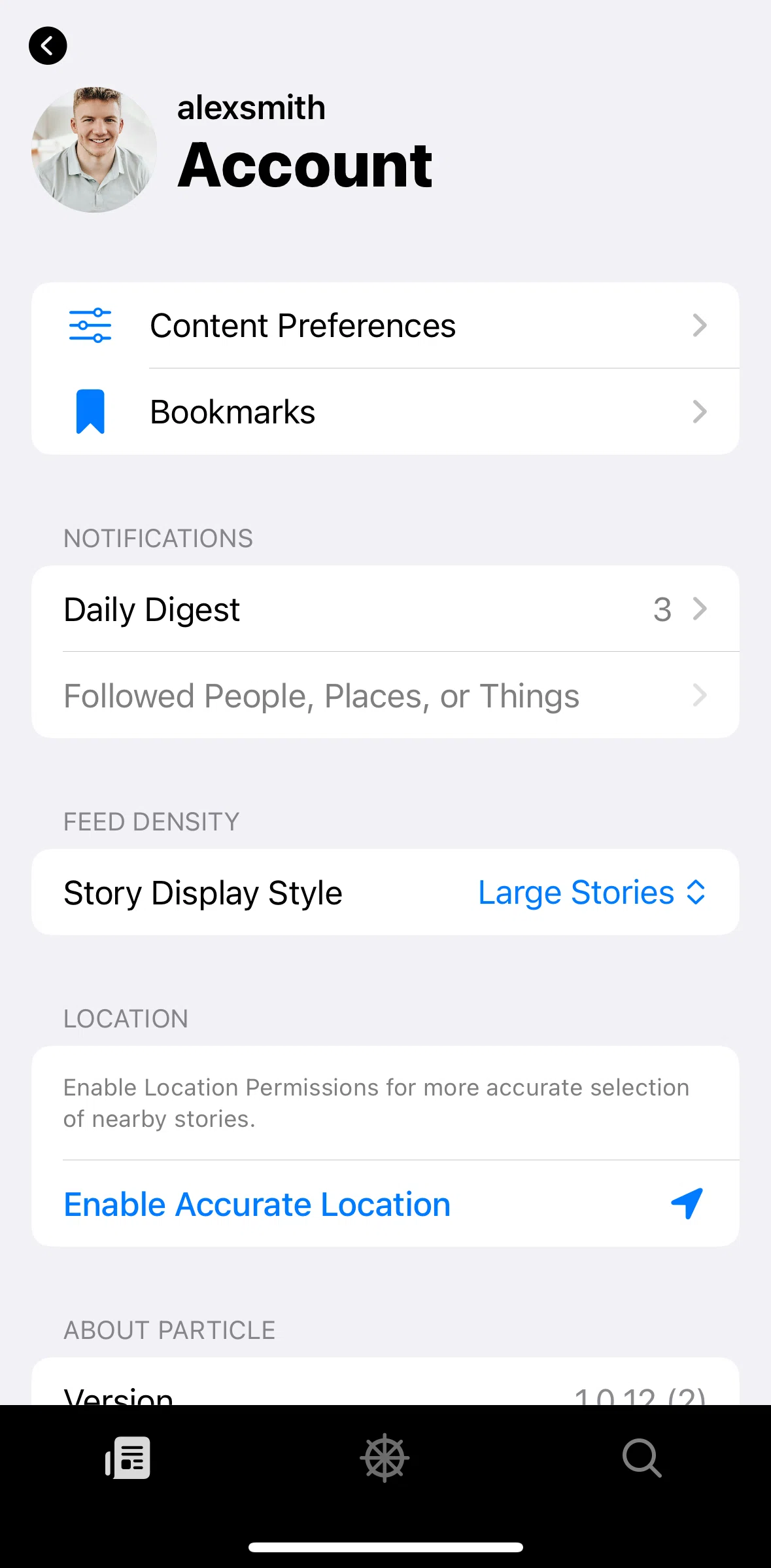 Particle News Screen screen in the Content preferences flow