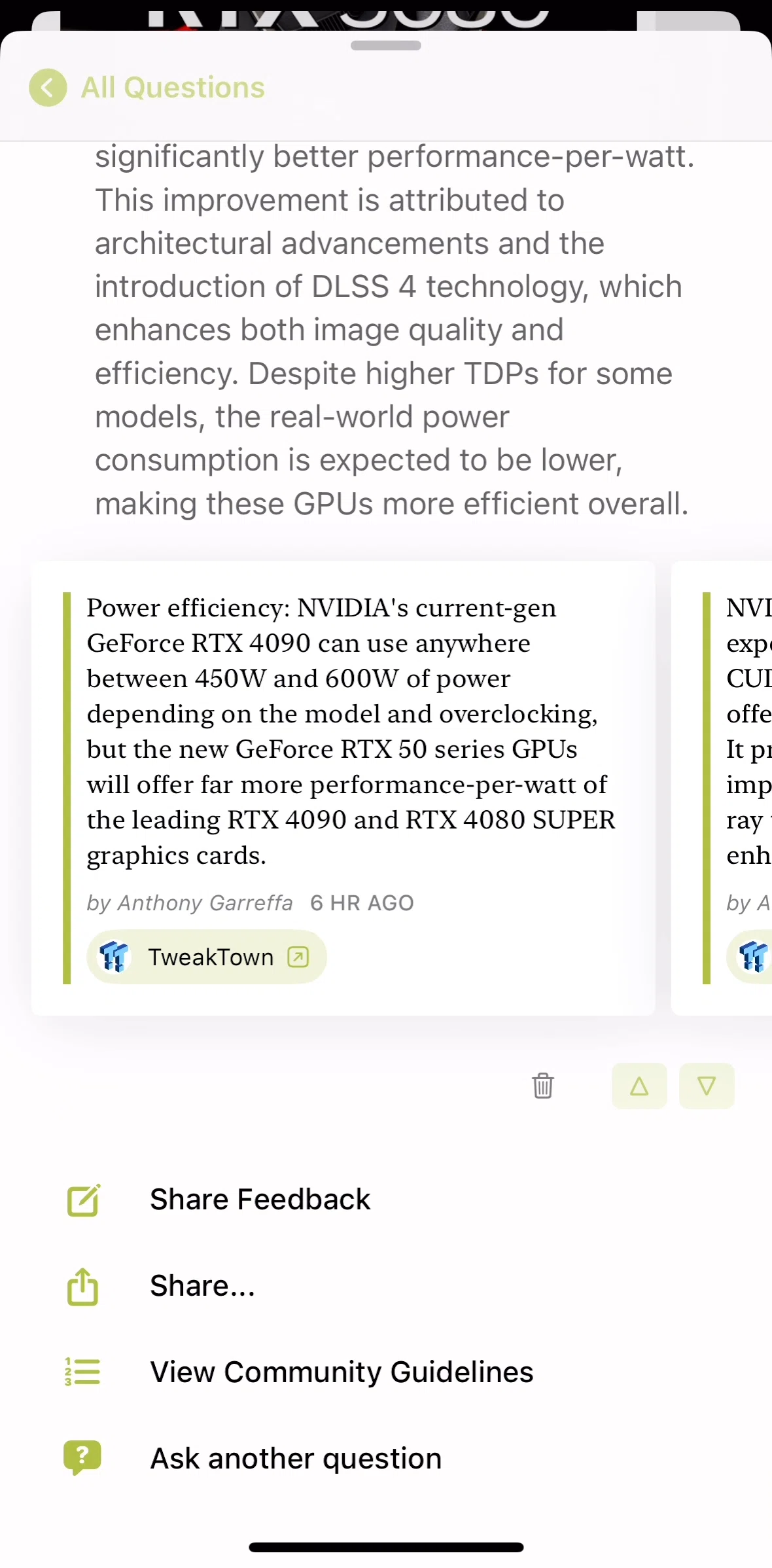 Particle News Screen screen in the Deleting a question flow