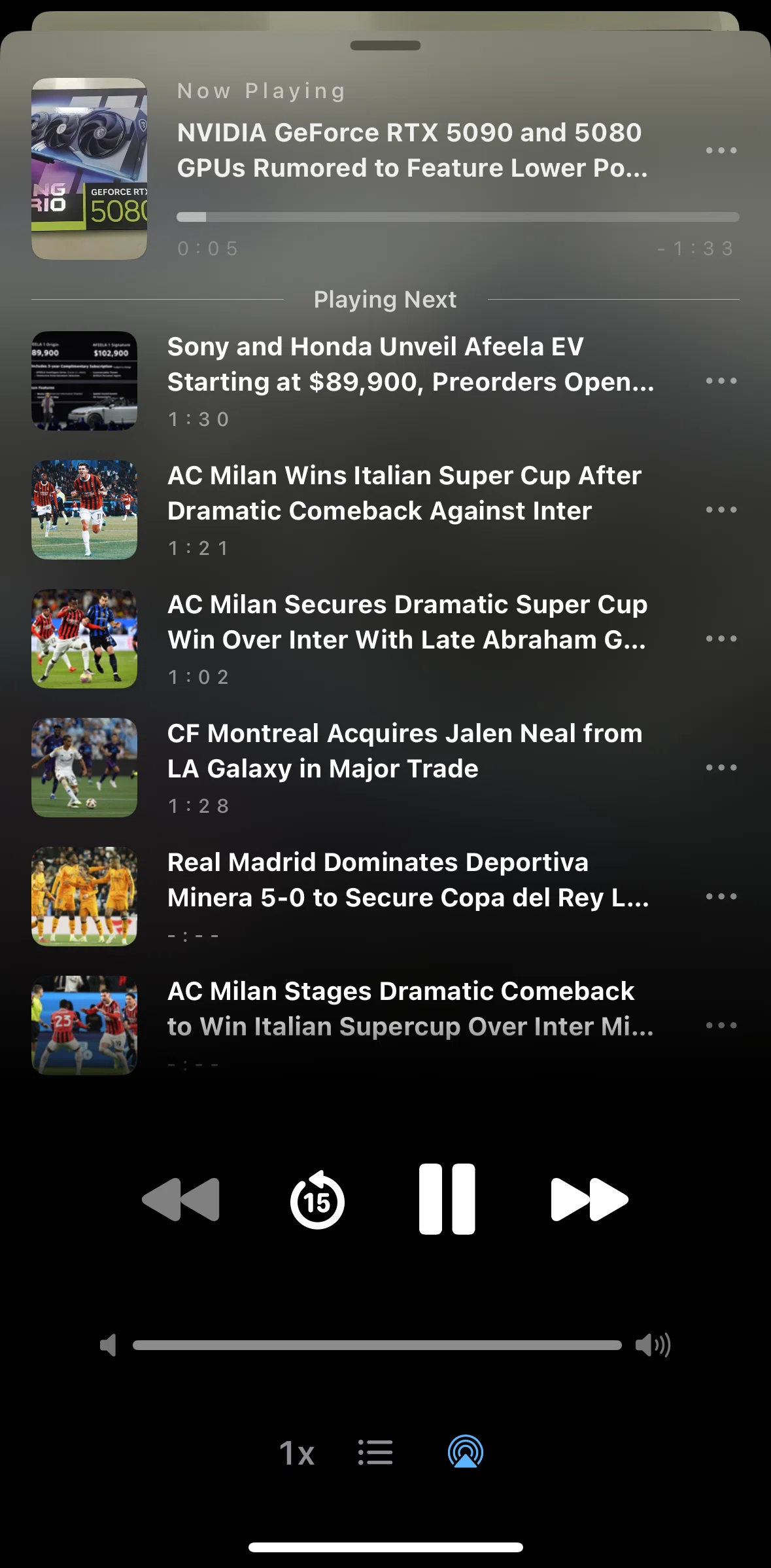 Particle News Screen screen in the Editing queue flow