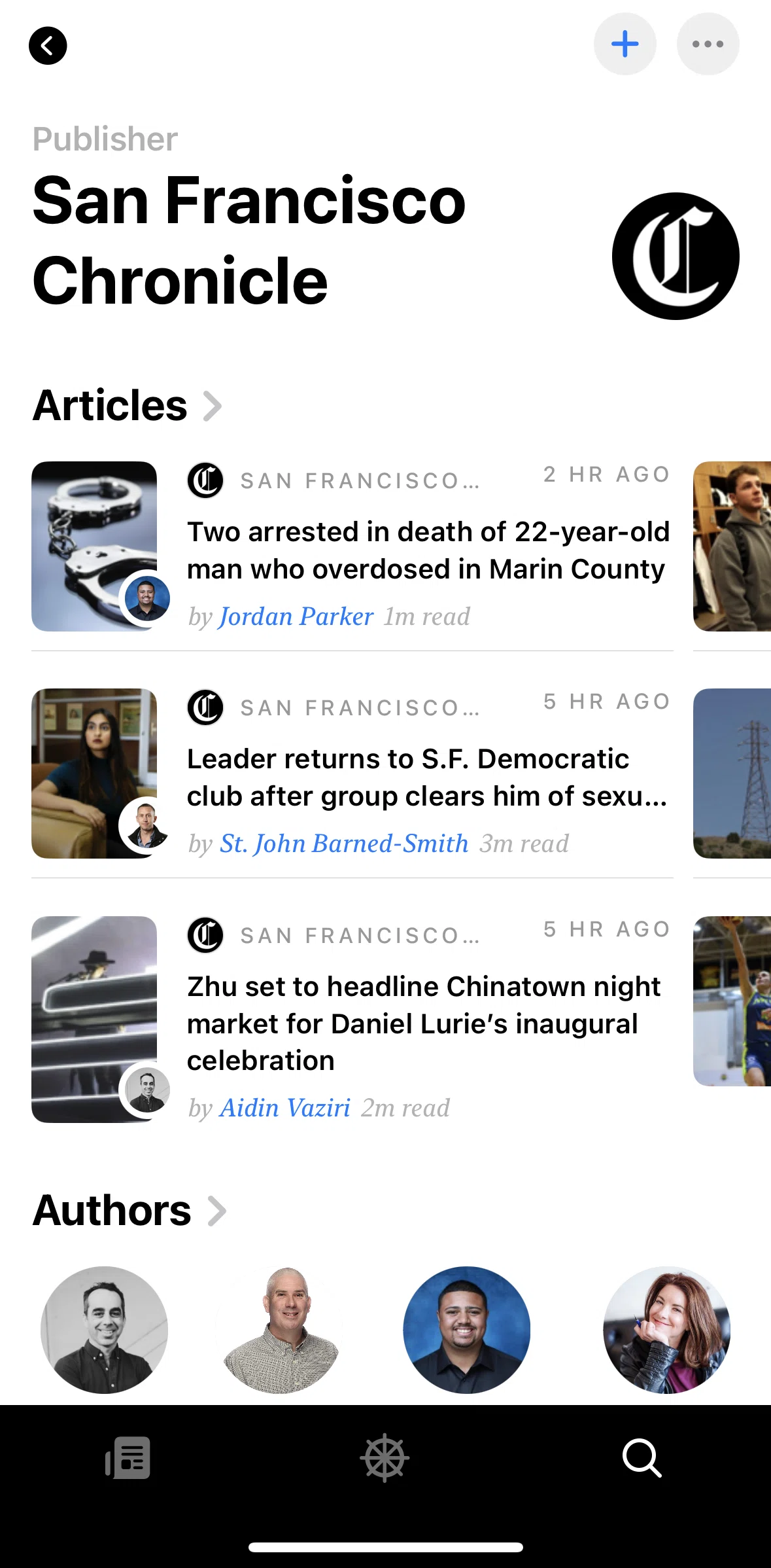 Particle News Screen screen in the Following a publisher flow