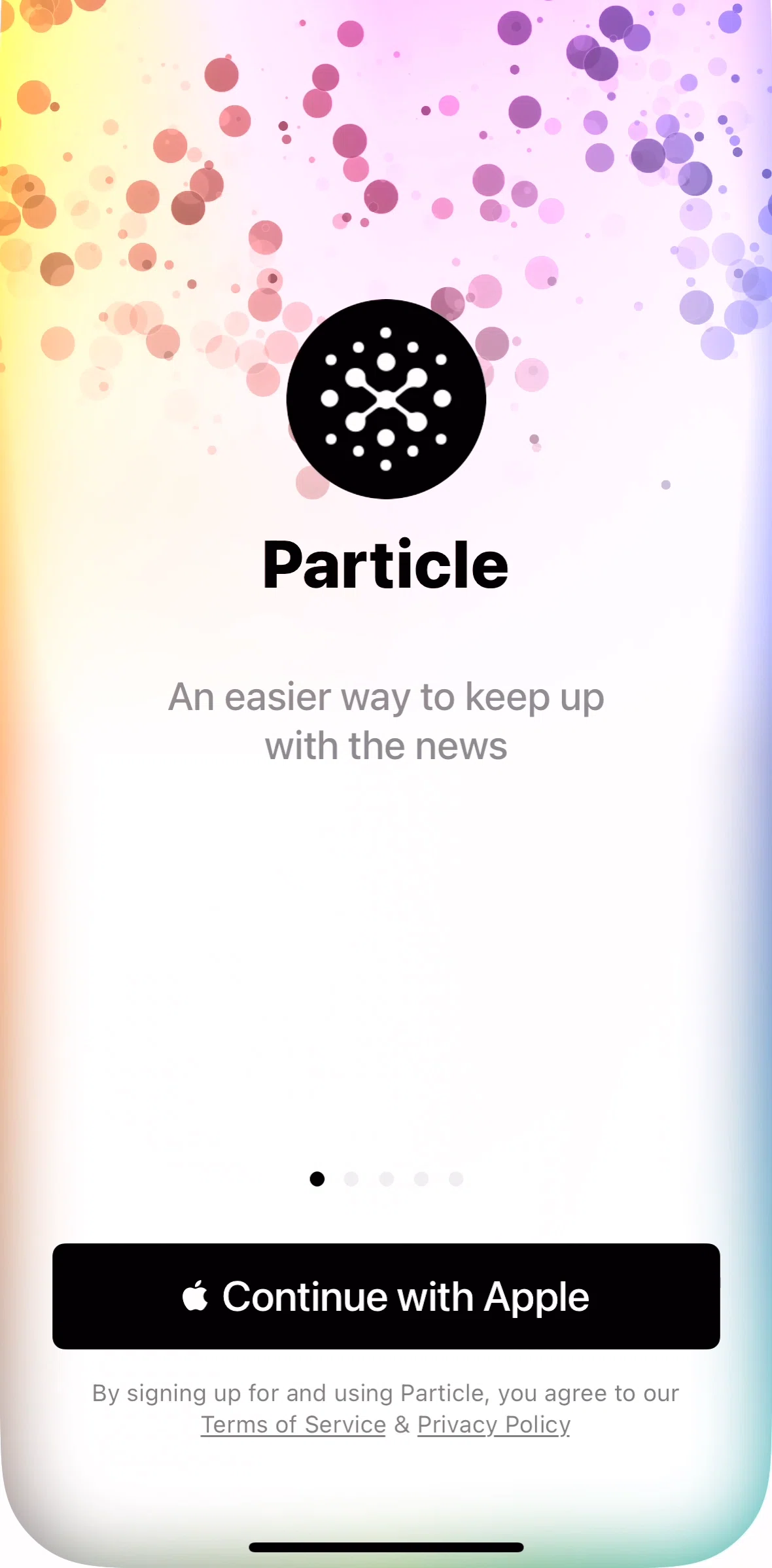 Particle News Screen screen in the Logging in flow