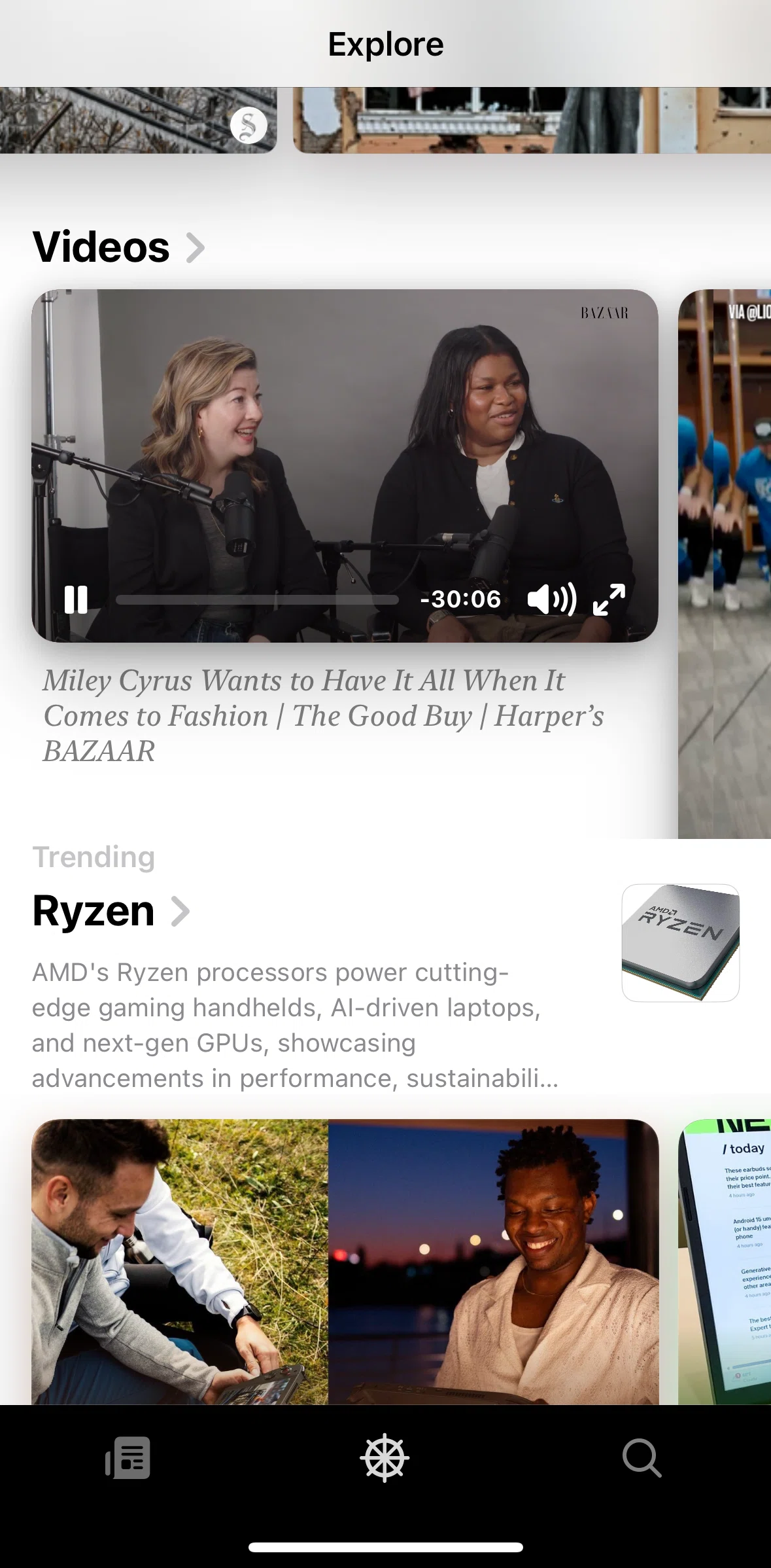 Particle News Screen screen in the Playing a video flow
