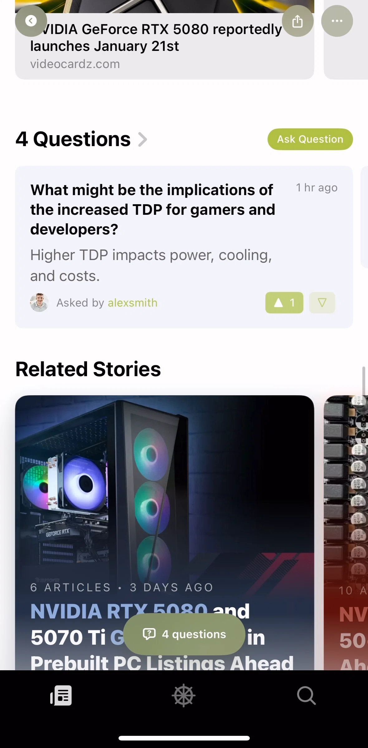 Particle News Screen screen in the Questions flow