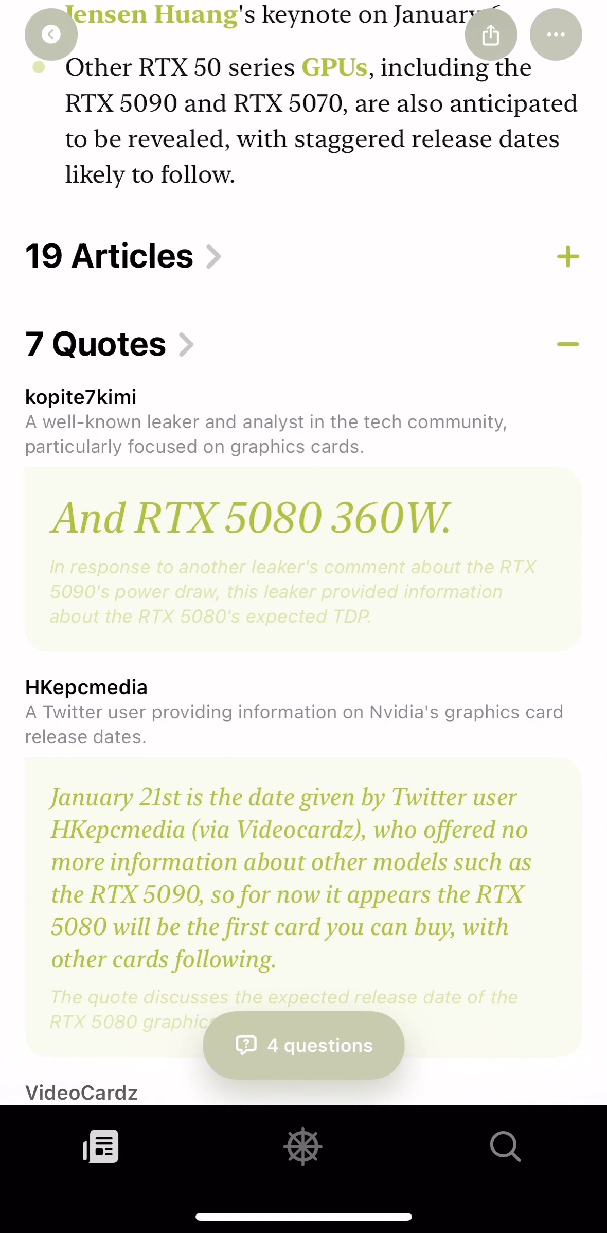 Particle News Screen screen in the Quotes flow