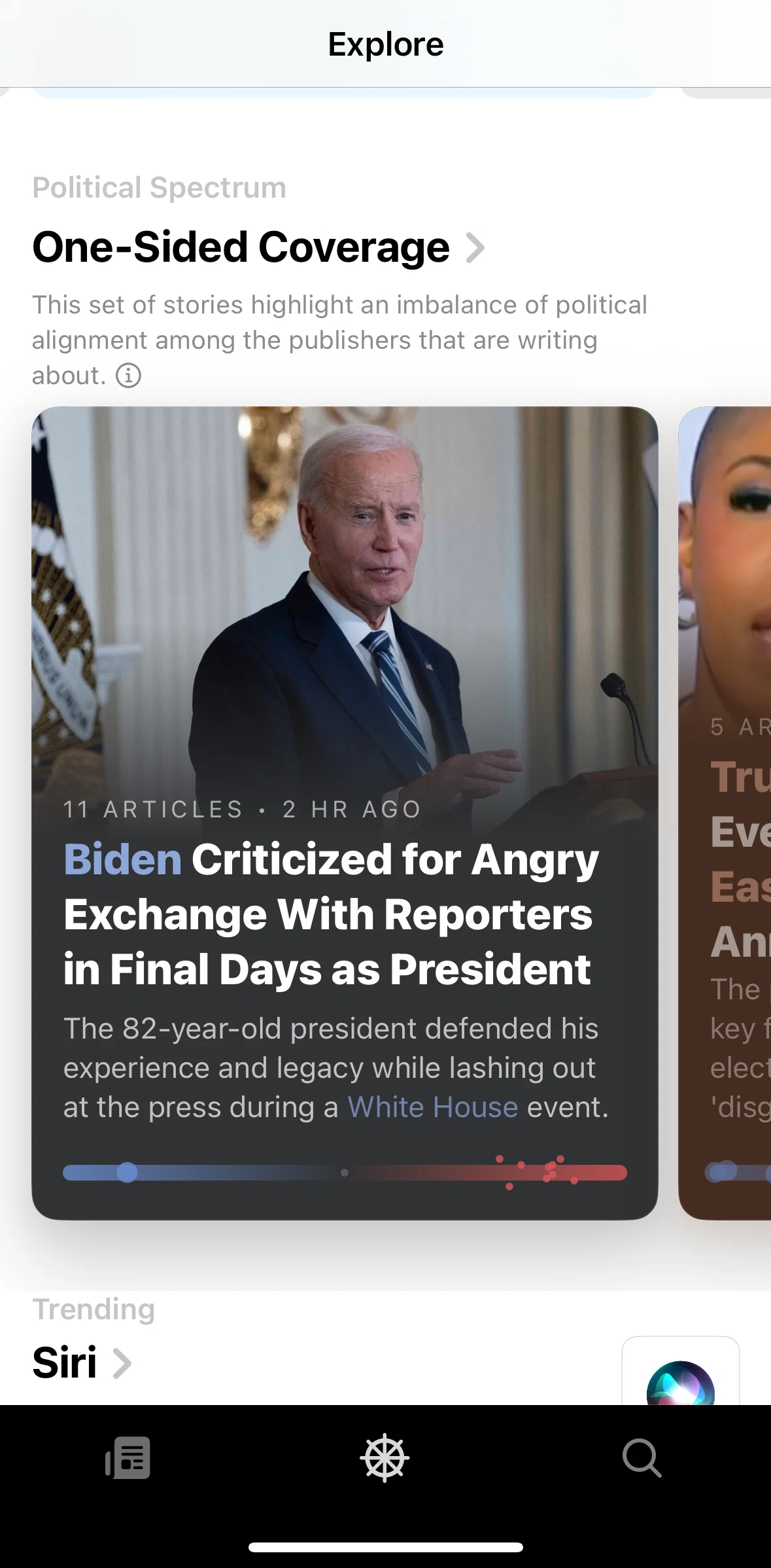 Particle News Screen screen in the Story detail (political spectrum) flow