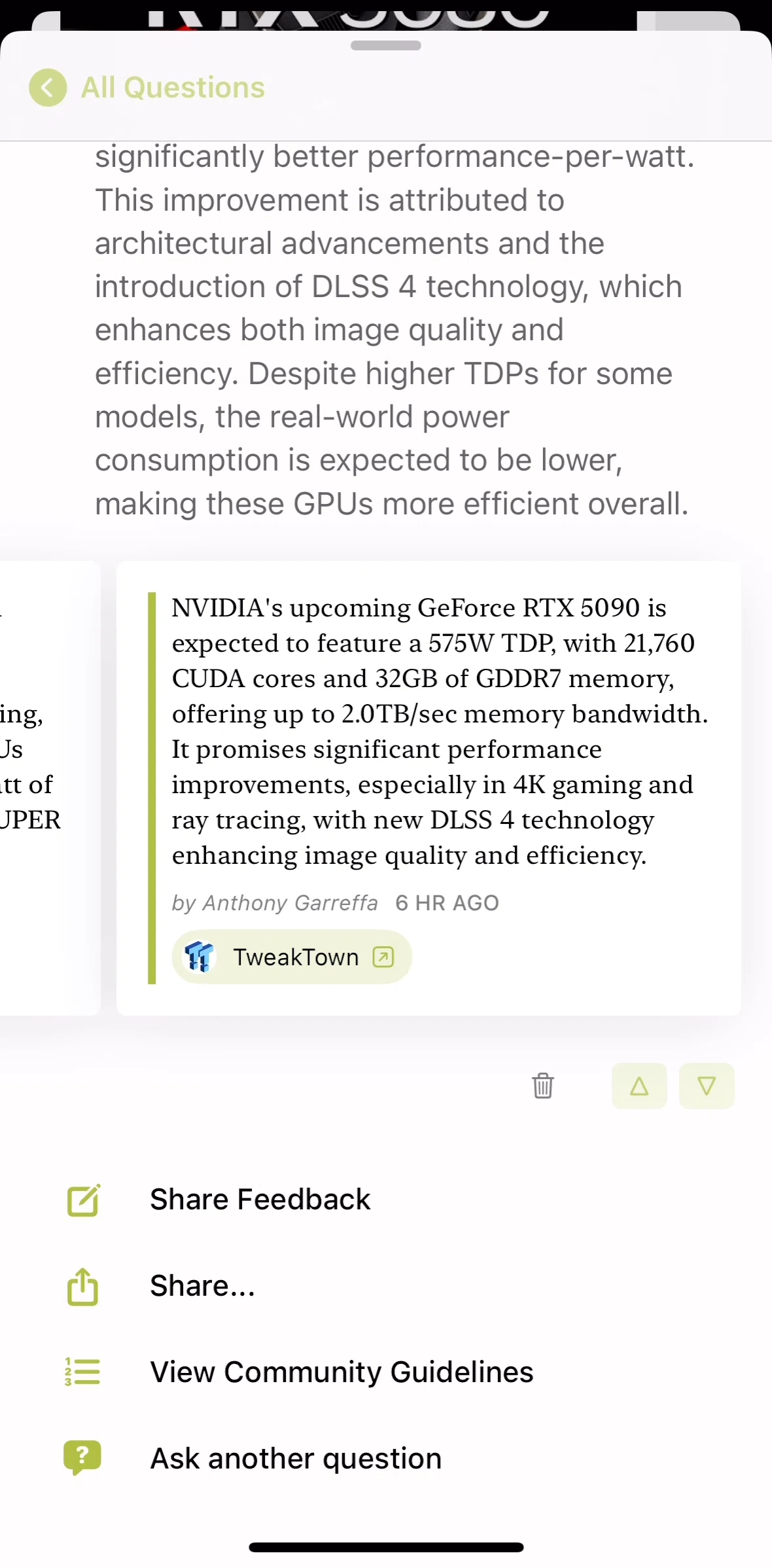 Particle News Screen screen in the Upvoting an answer flow