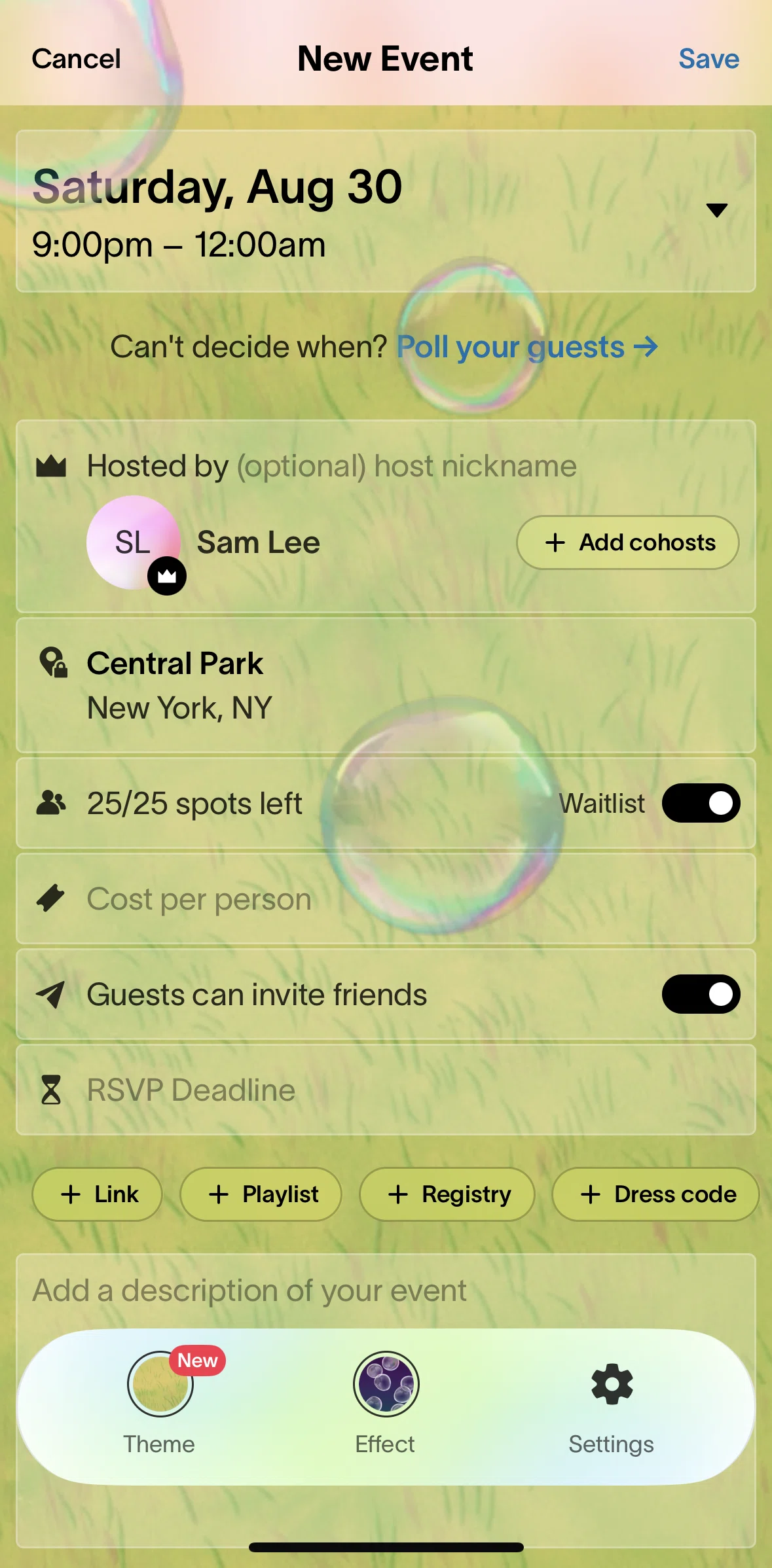 Partiful Screen screen in the Adding a cost per person flow