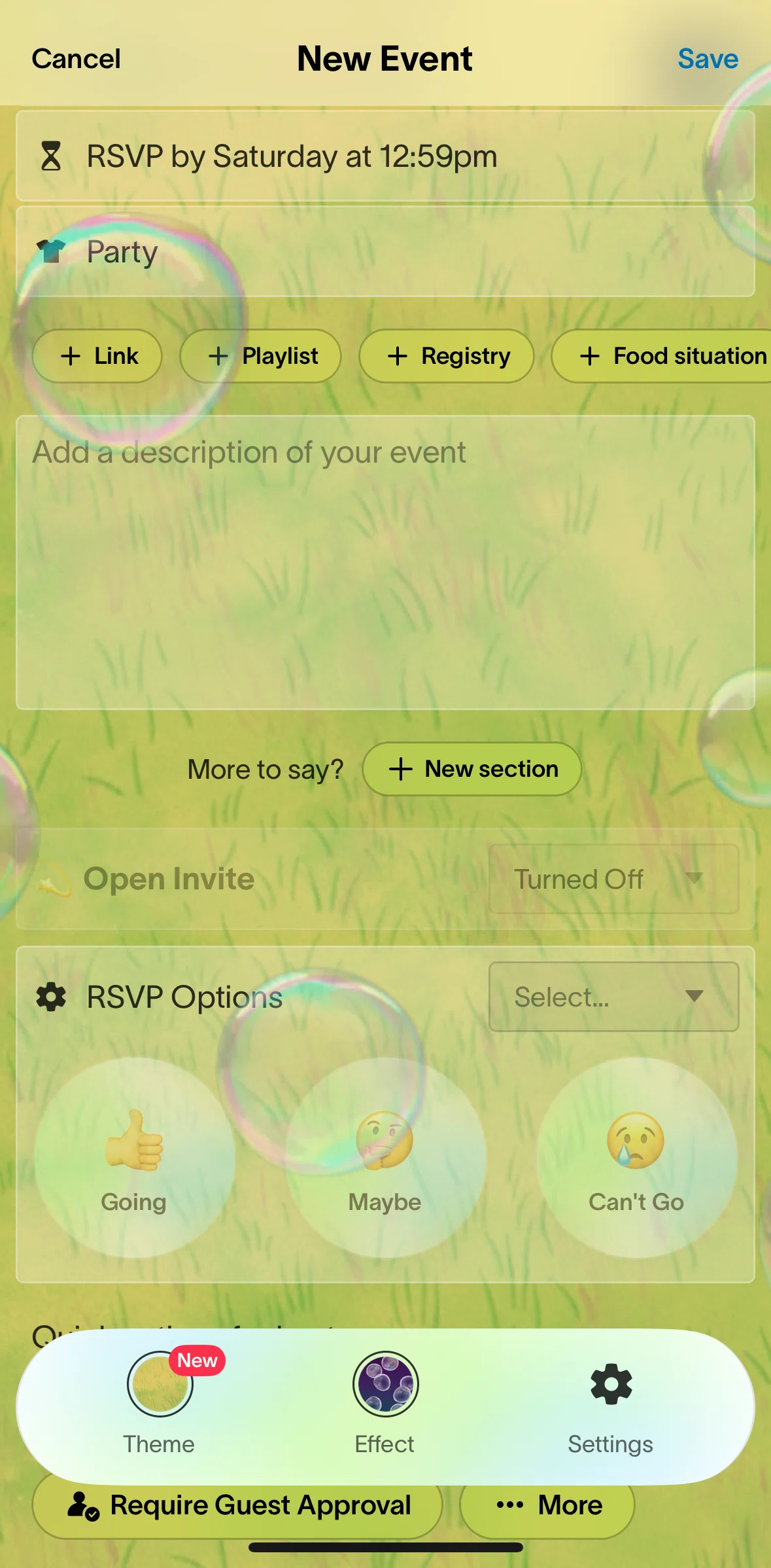 Partiful Screen screen in the Adding a description flow