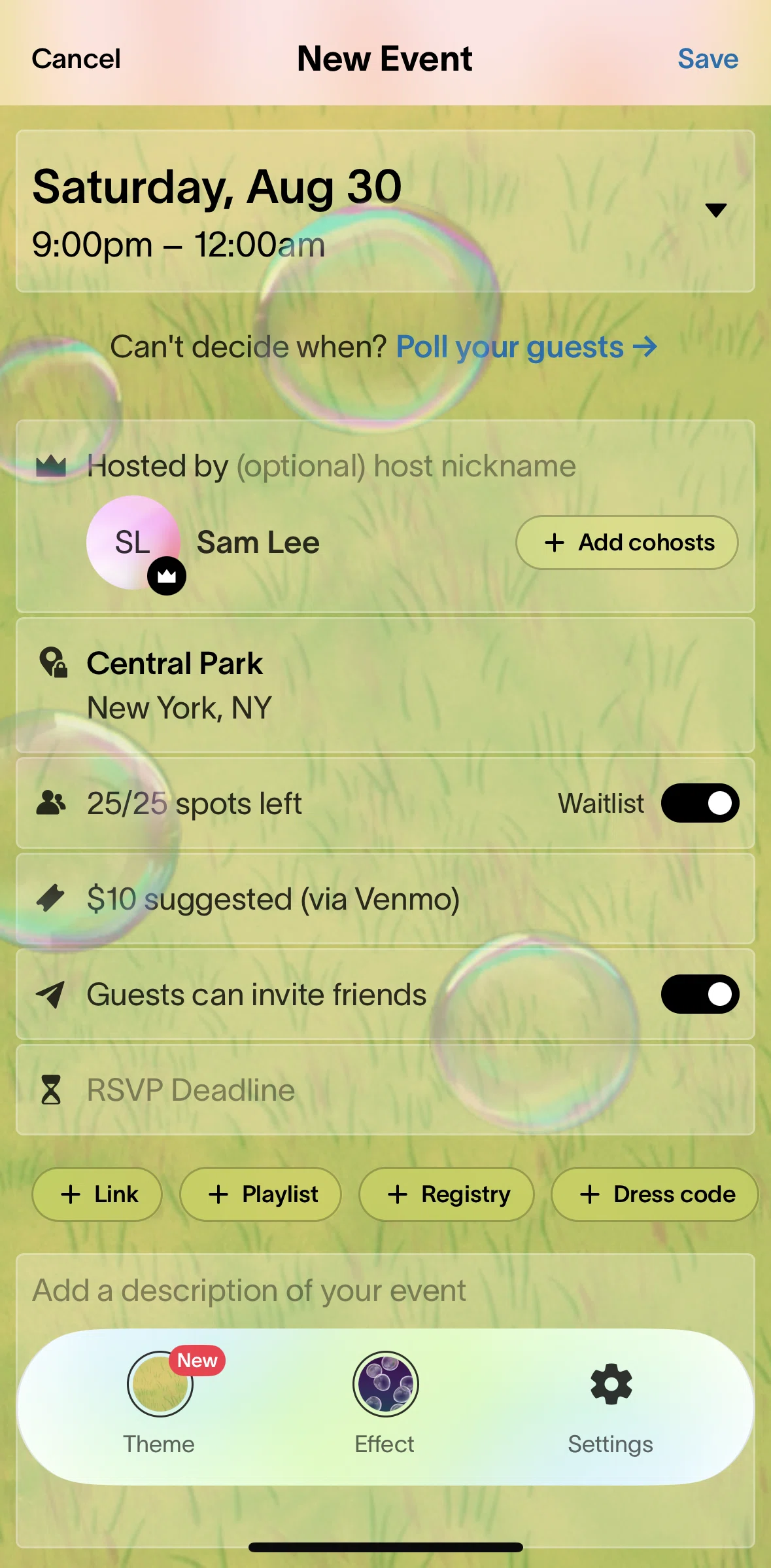 Partiful Screen screen in the Adding a RSVP deadline flow