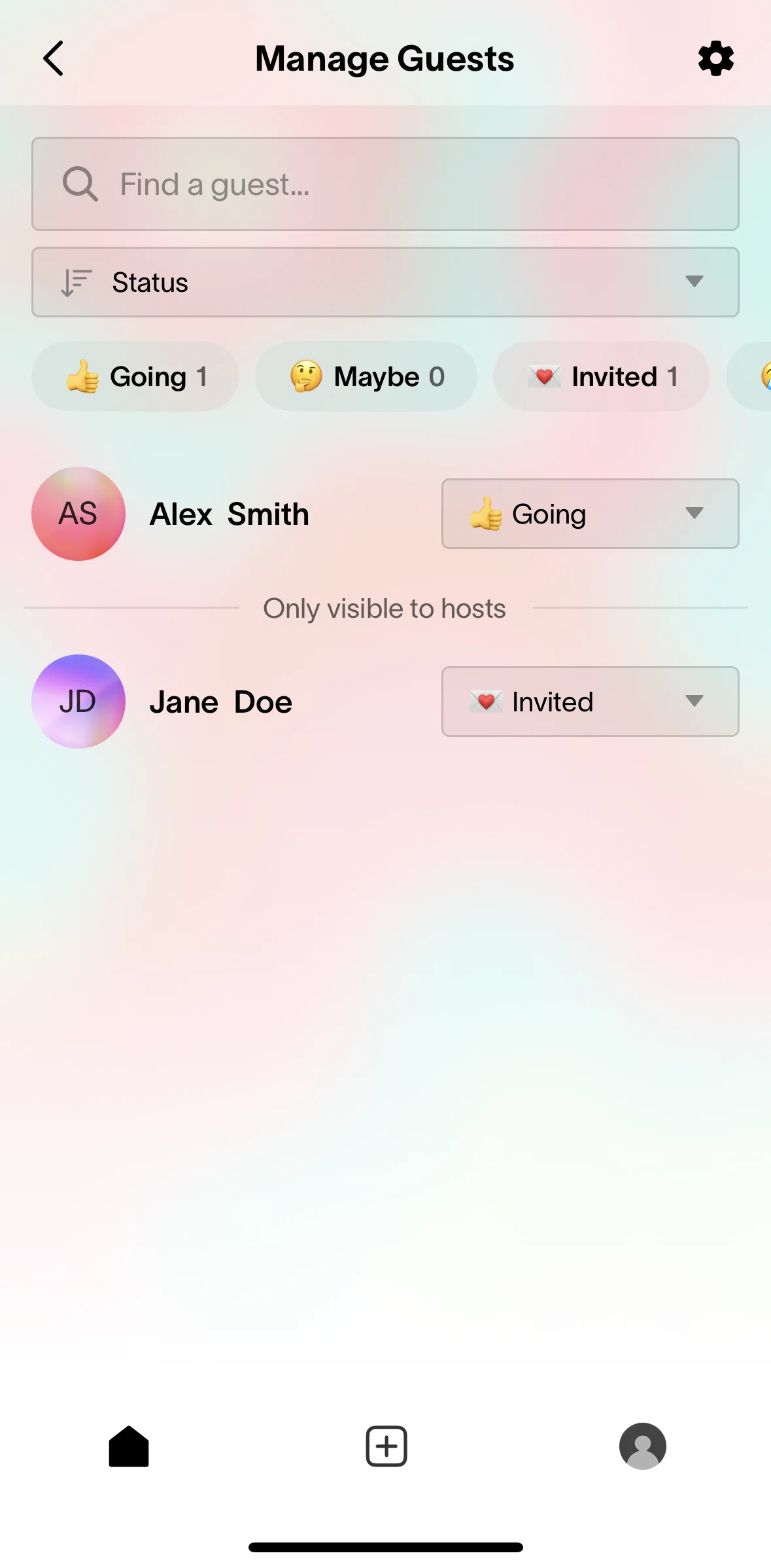 Partiful Screen screen in the Changing guest status flow