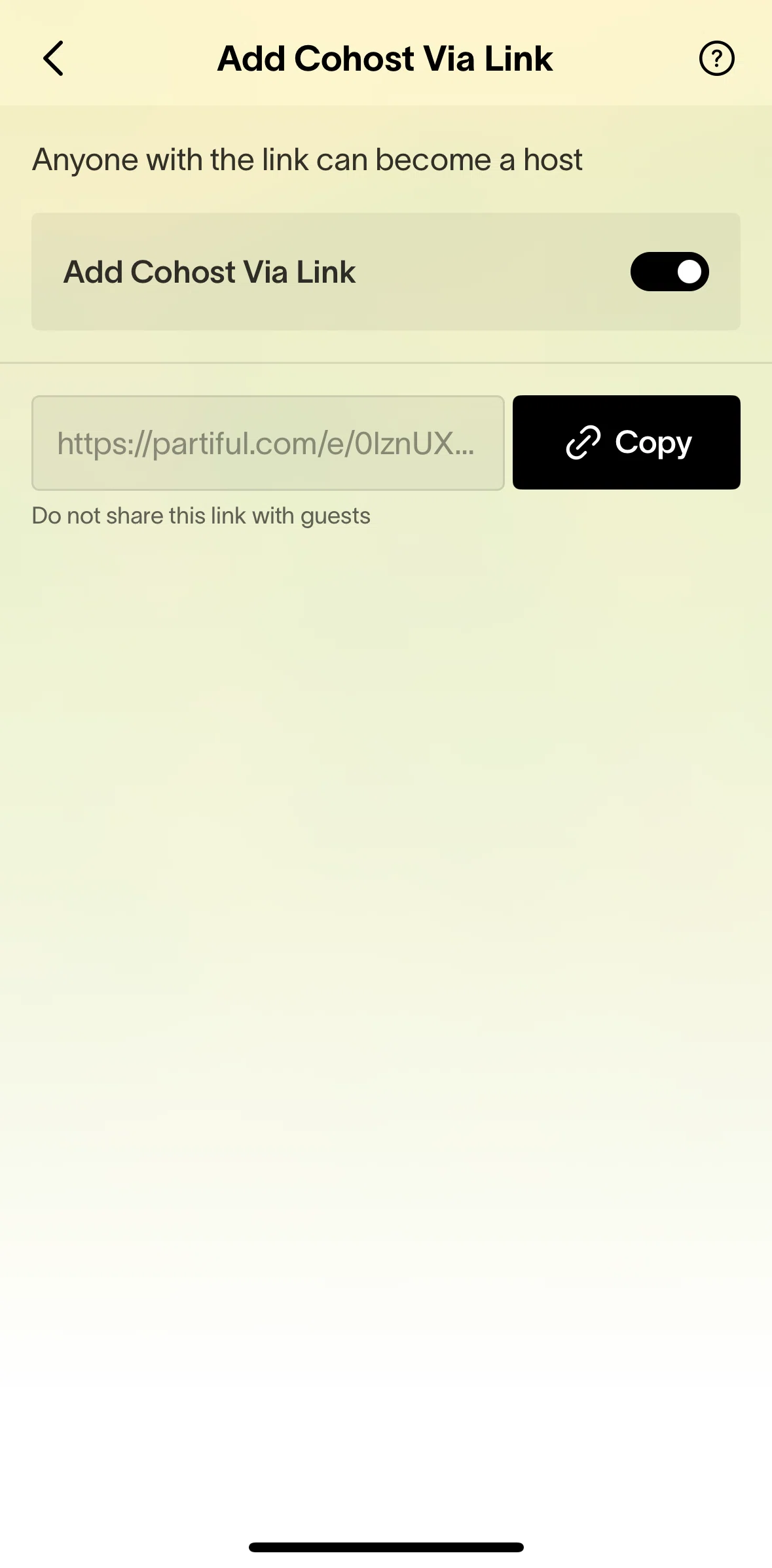 Partiful Screen screen in the Copying a link flow