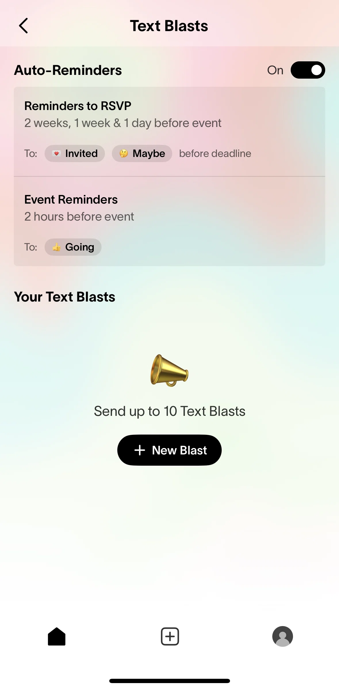 Partiful Screen screen in the Creating a text blast flow