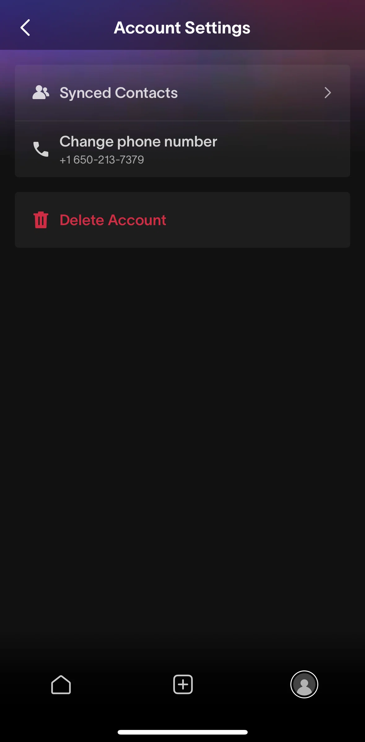 Partiful Screen screen in the Deleting an account flow