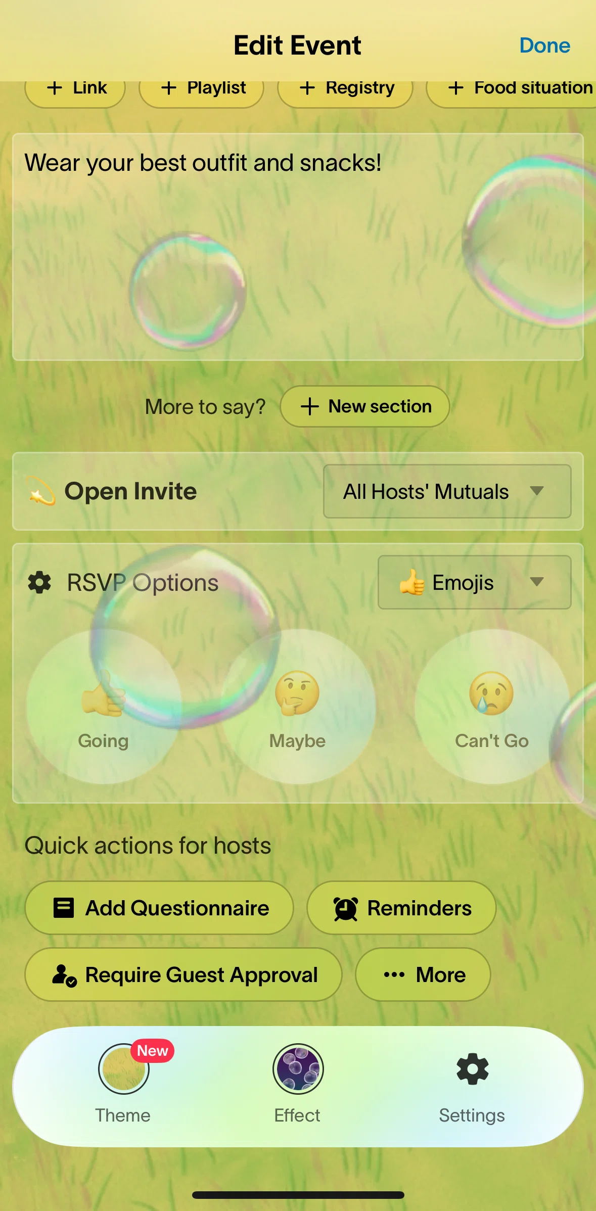 Partiful Screen screen in the Editing RSVP options flow