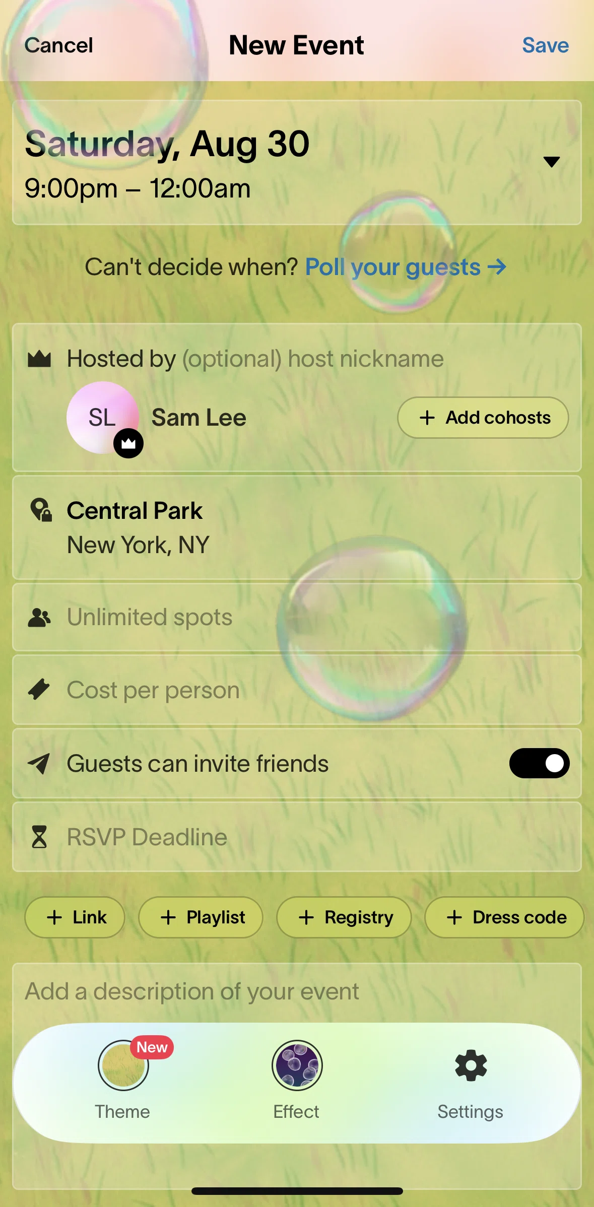 Partiful Screen screen in the Enabling a waitlist flow