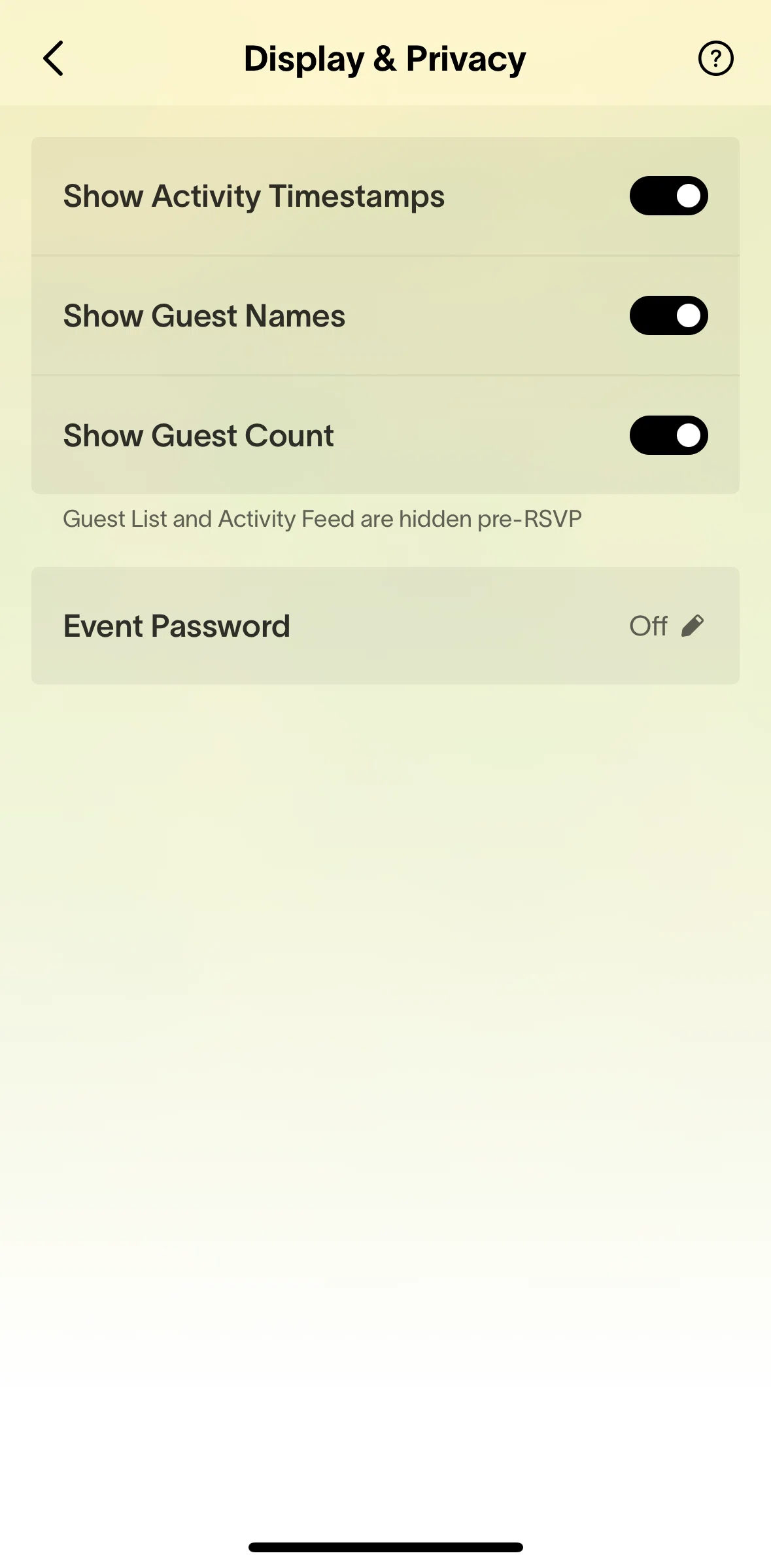 Partiful Screen screen in the Setting an event password flow