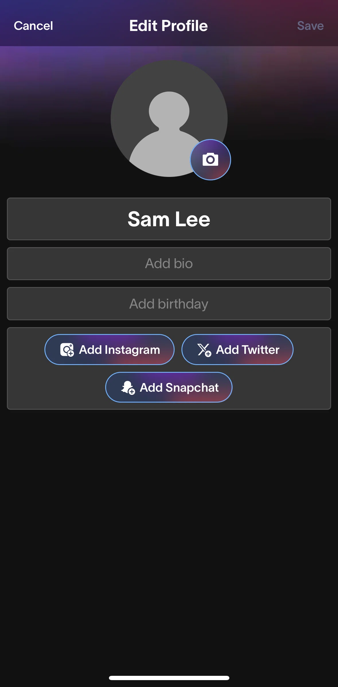 Partiful Screen screen in the Uploading a profile photo flow