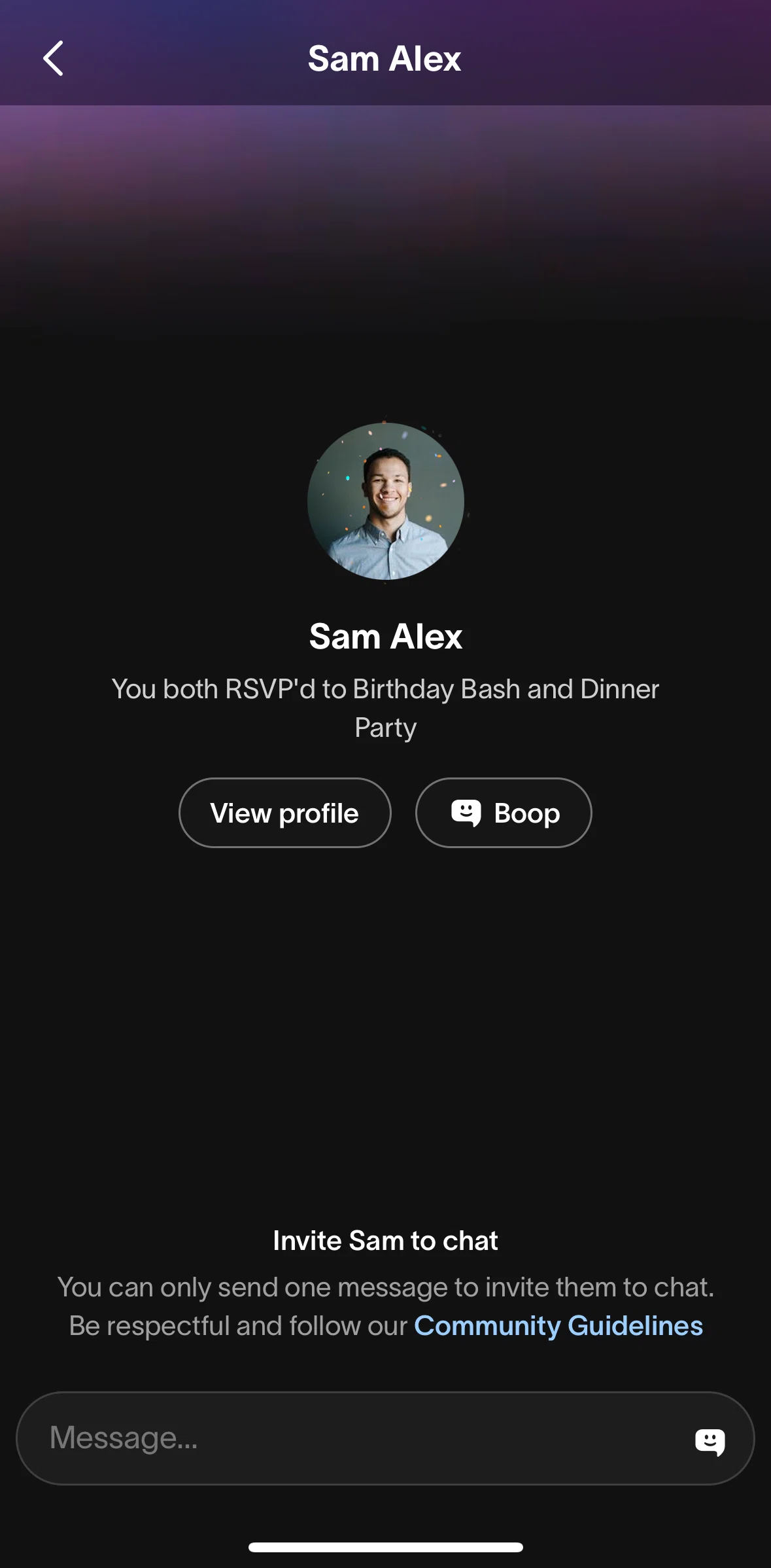 Partiful Screen screen in the User profile flow