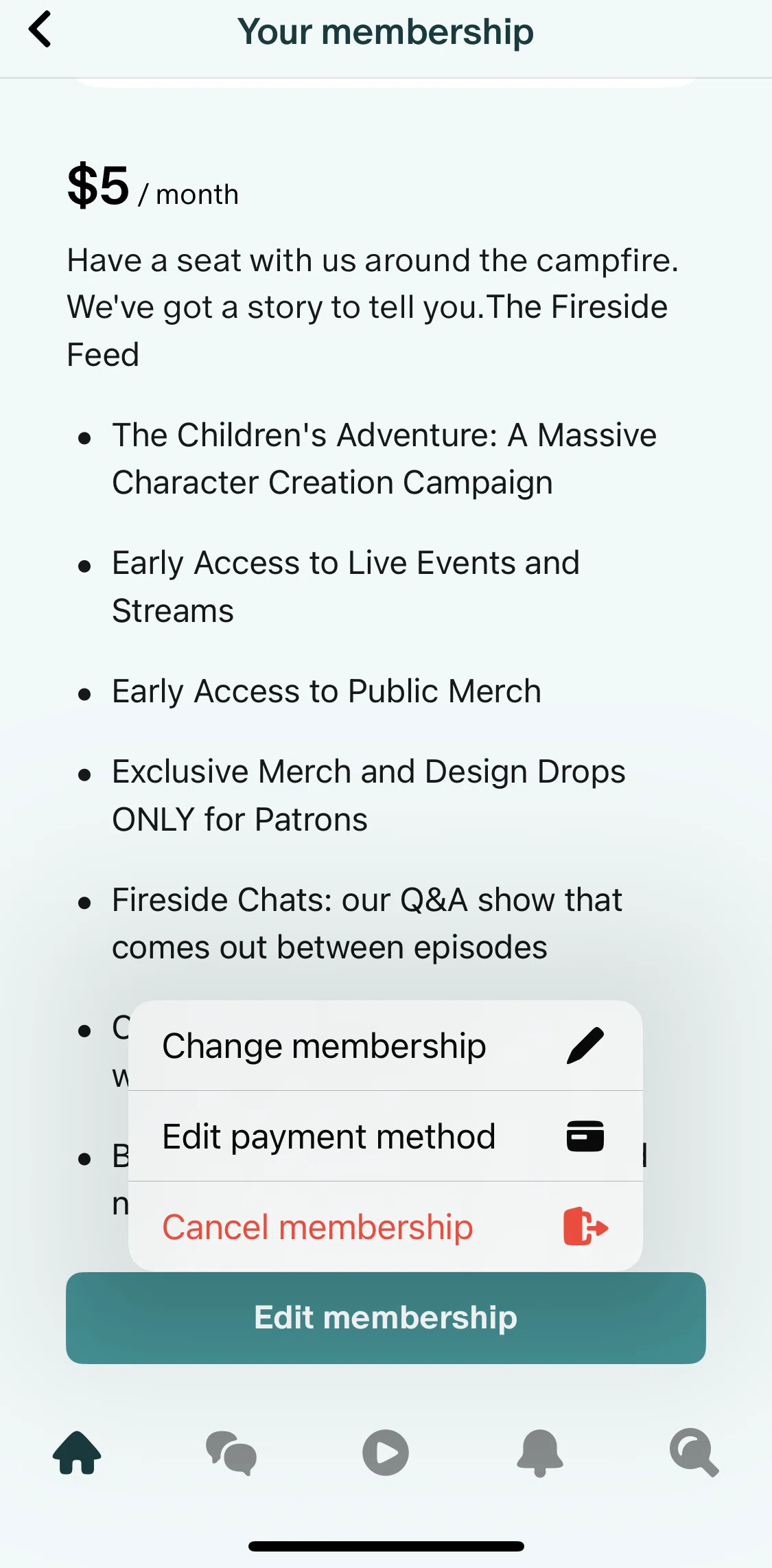 Patreon Screen screen in the Canceling a membership flow