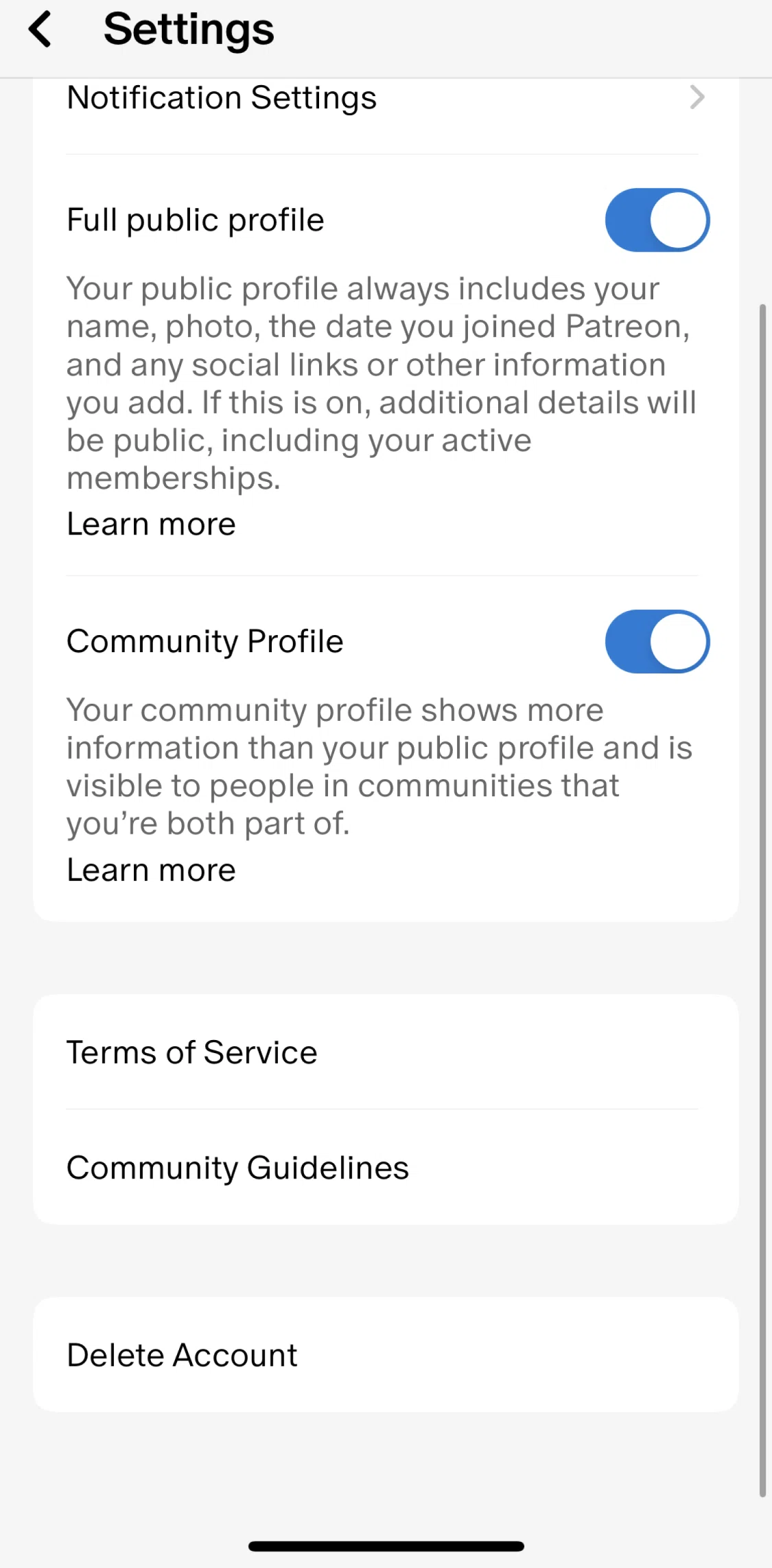 Patreon Screen screen in the Deleting my account flow