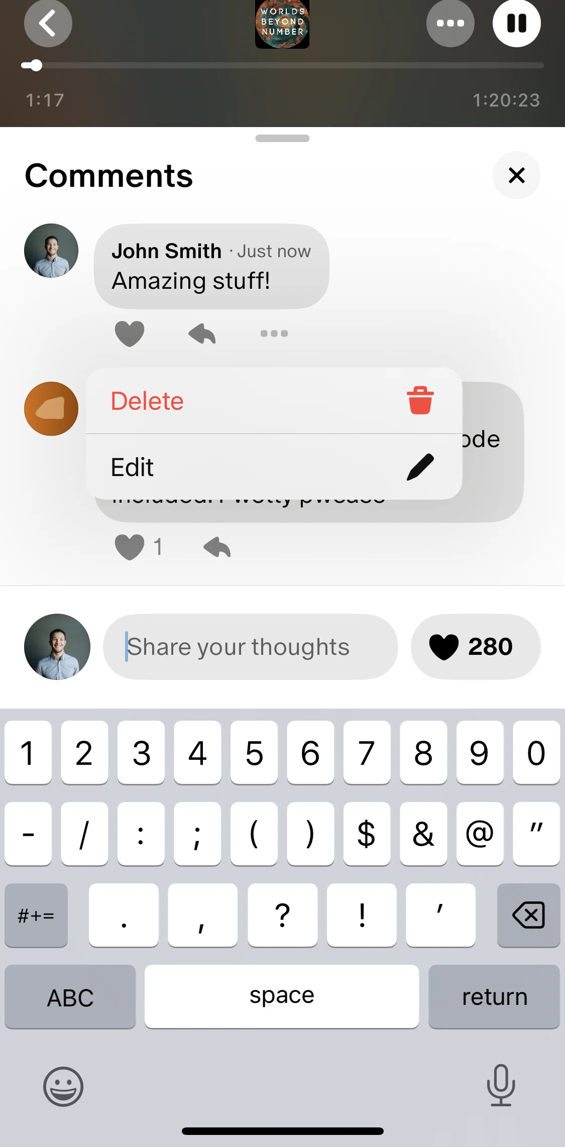 Patreon Screen screen in the Editing a comment flow