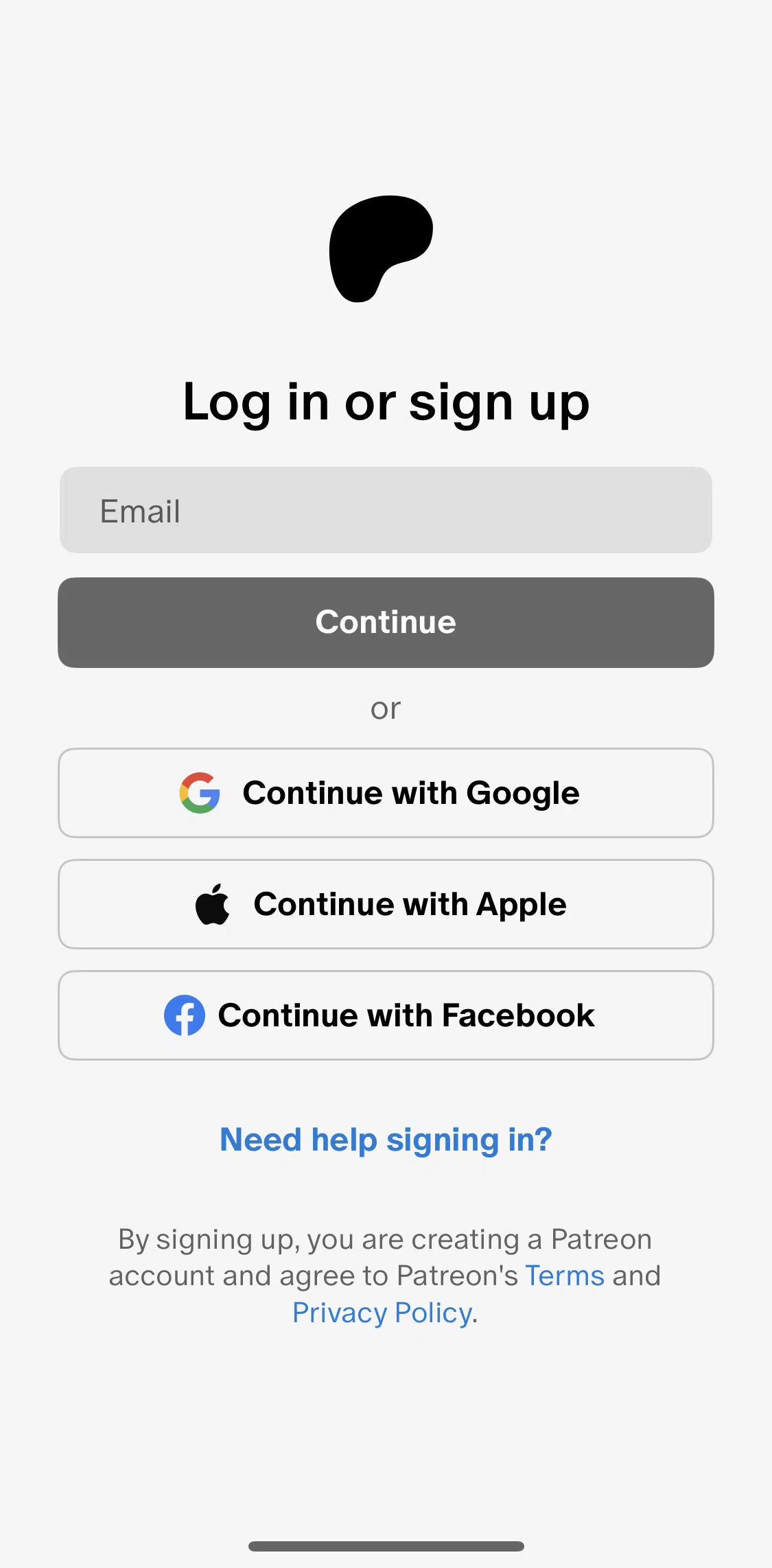 Patreon Screen screen in the Logging in flow