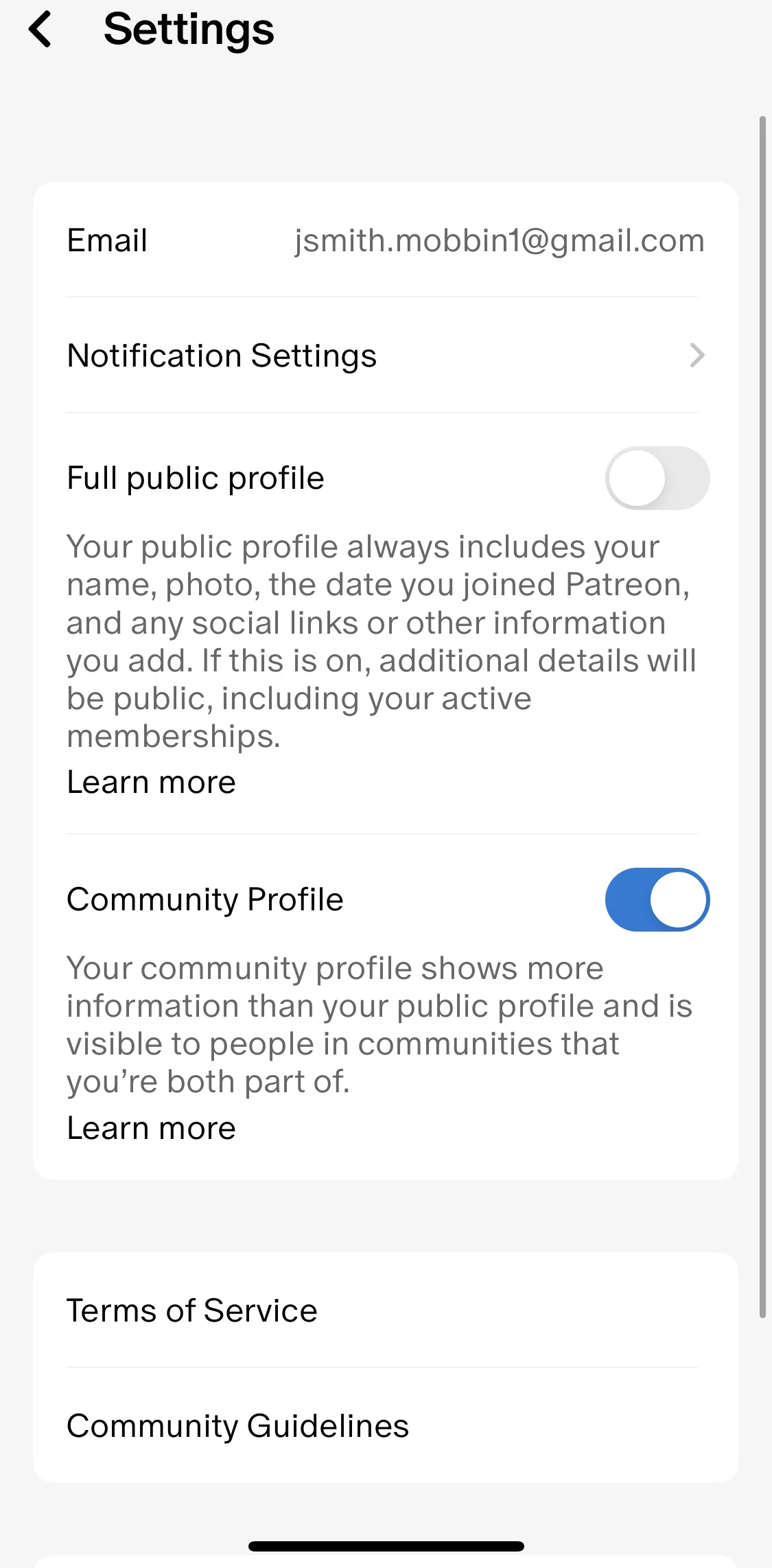 Patreon Screen screen in the Updating notification settings flow