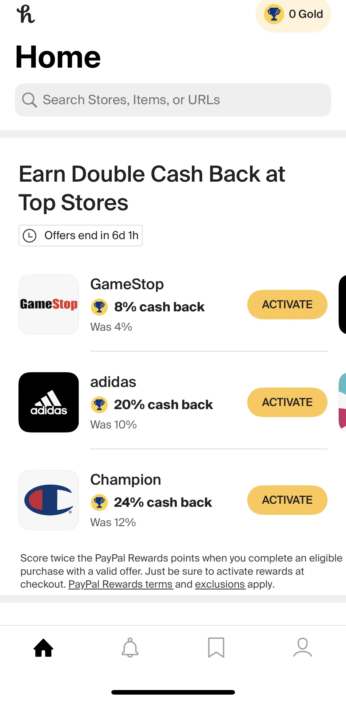 PayPal Honey Screen screen in the Activating rewards flow