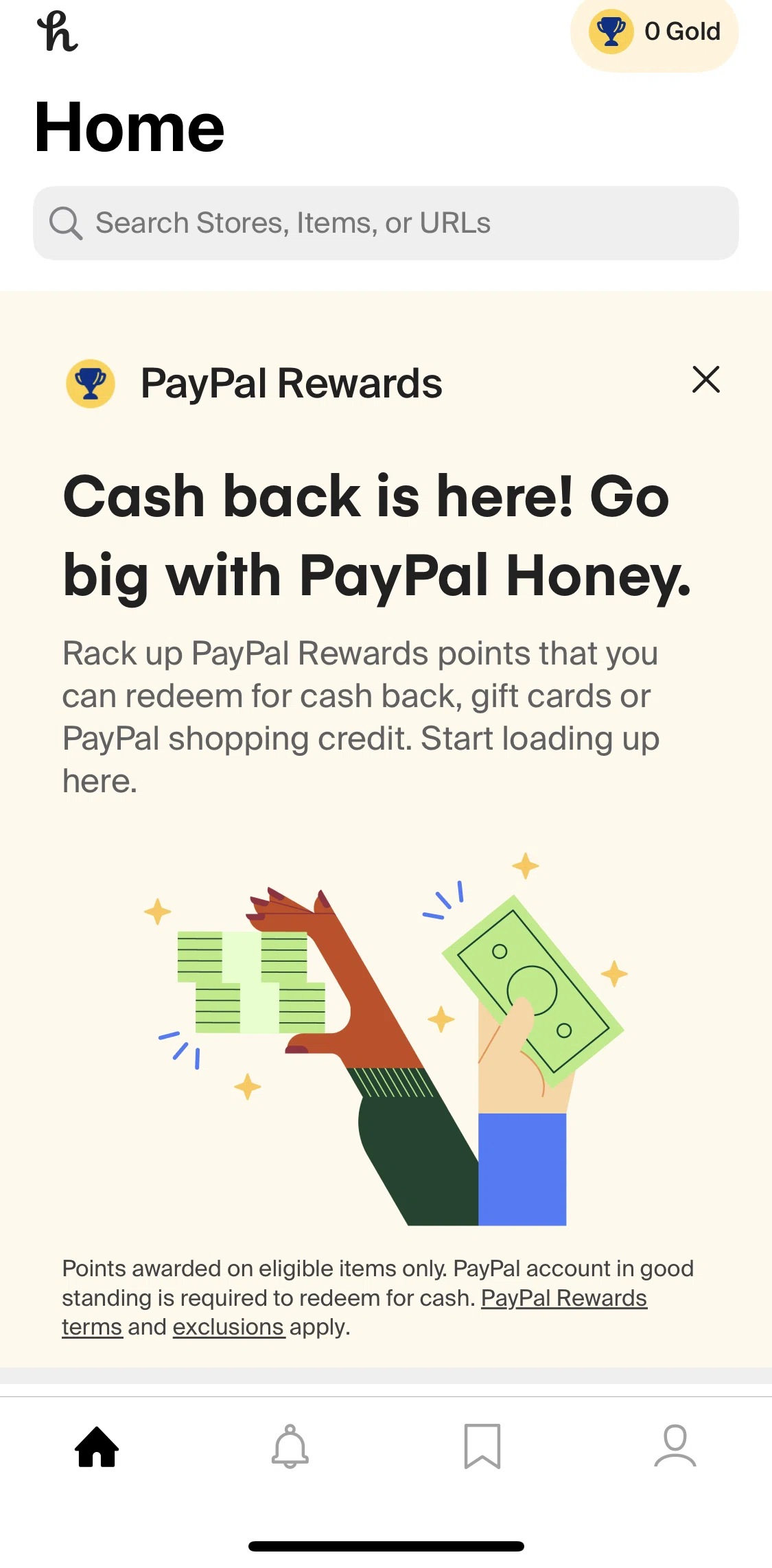 PayPal Honey Screen screen in the Home flow