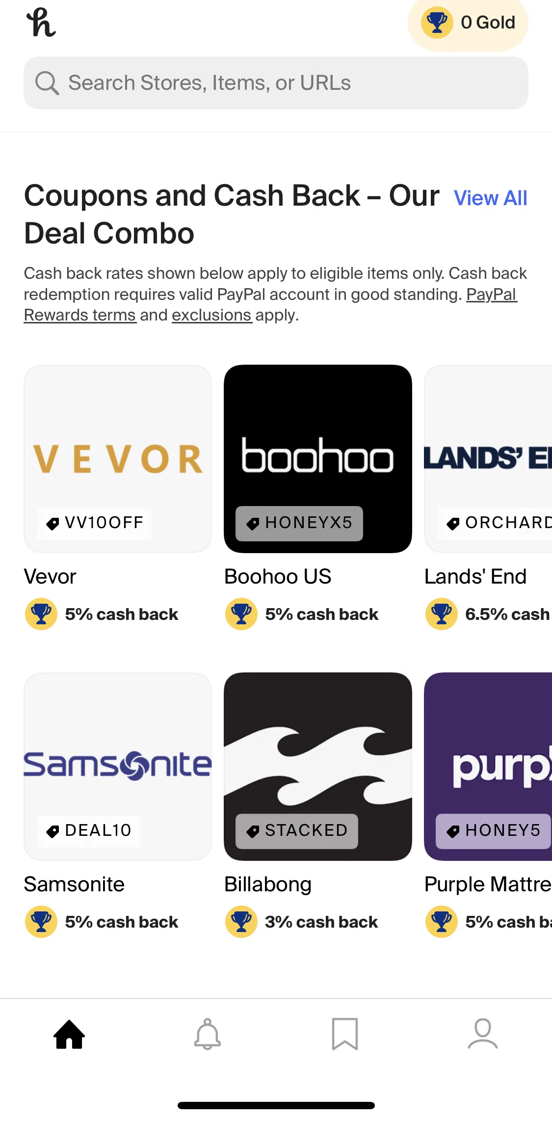 PayPal Honey Screen screen in the View today's best savings flow