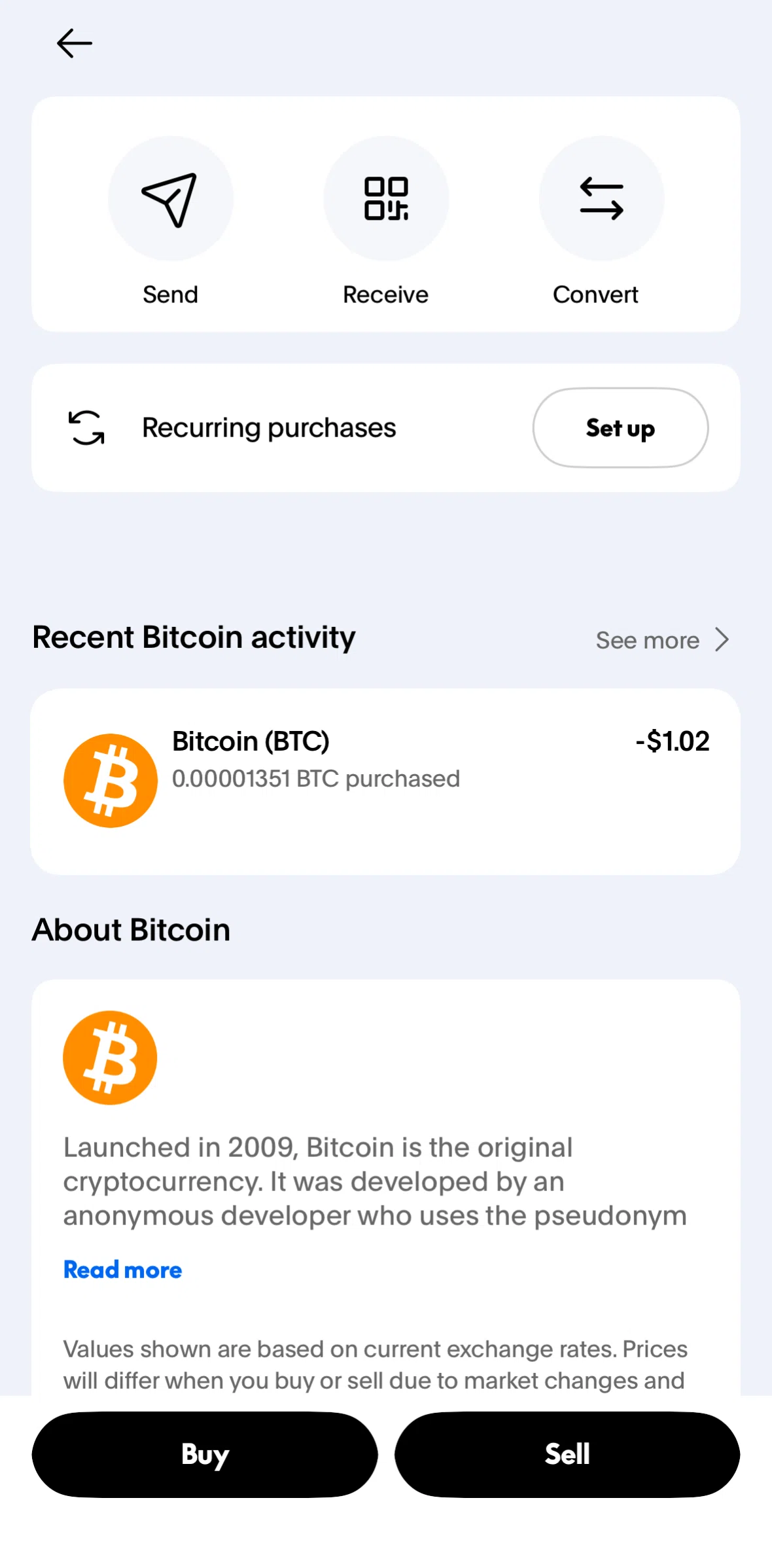 Paypal Screen screen in the Activity detail (crypto) flow