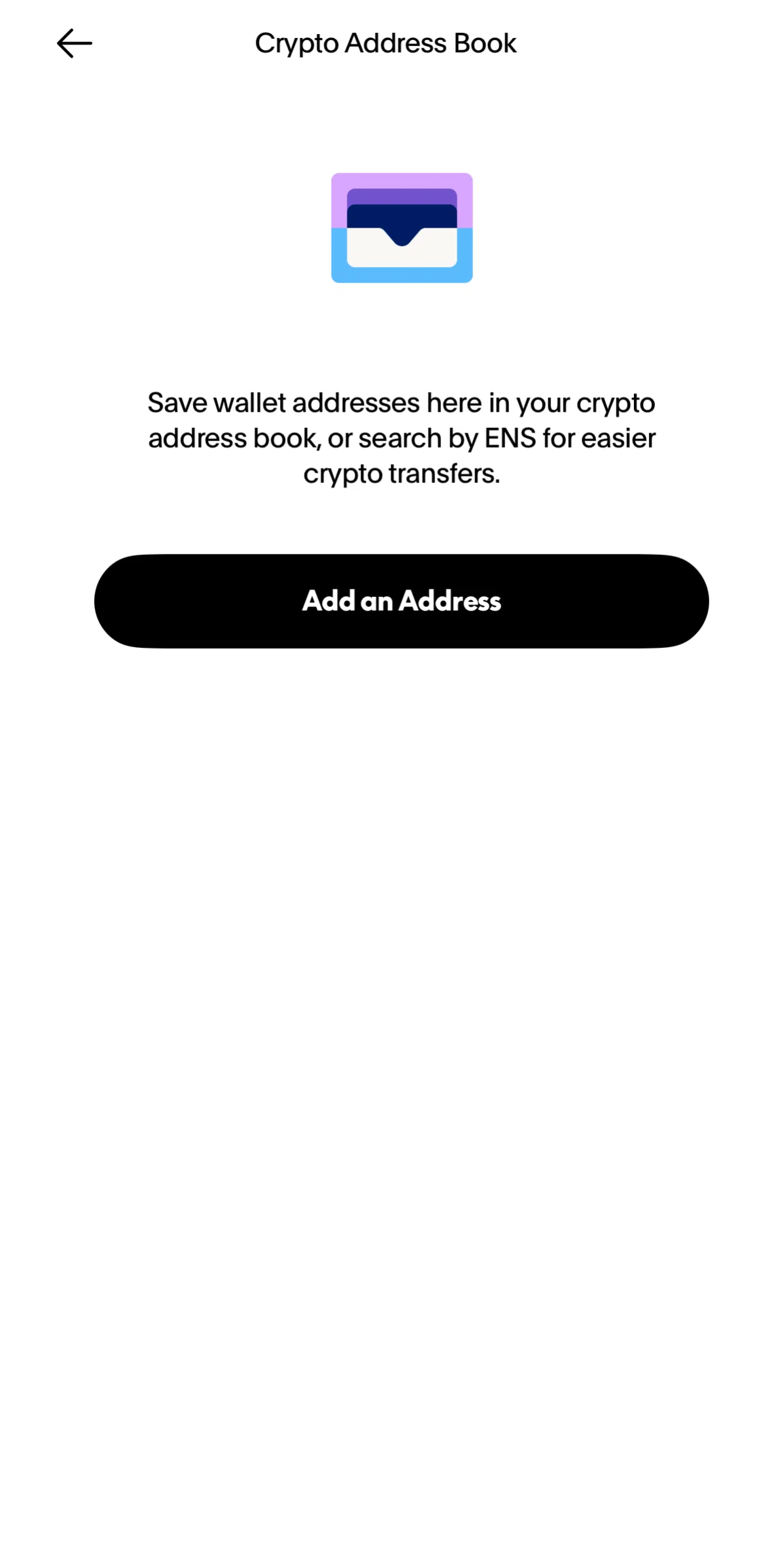 Paypal Screen screen in the Adding a wallet address flow