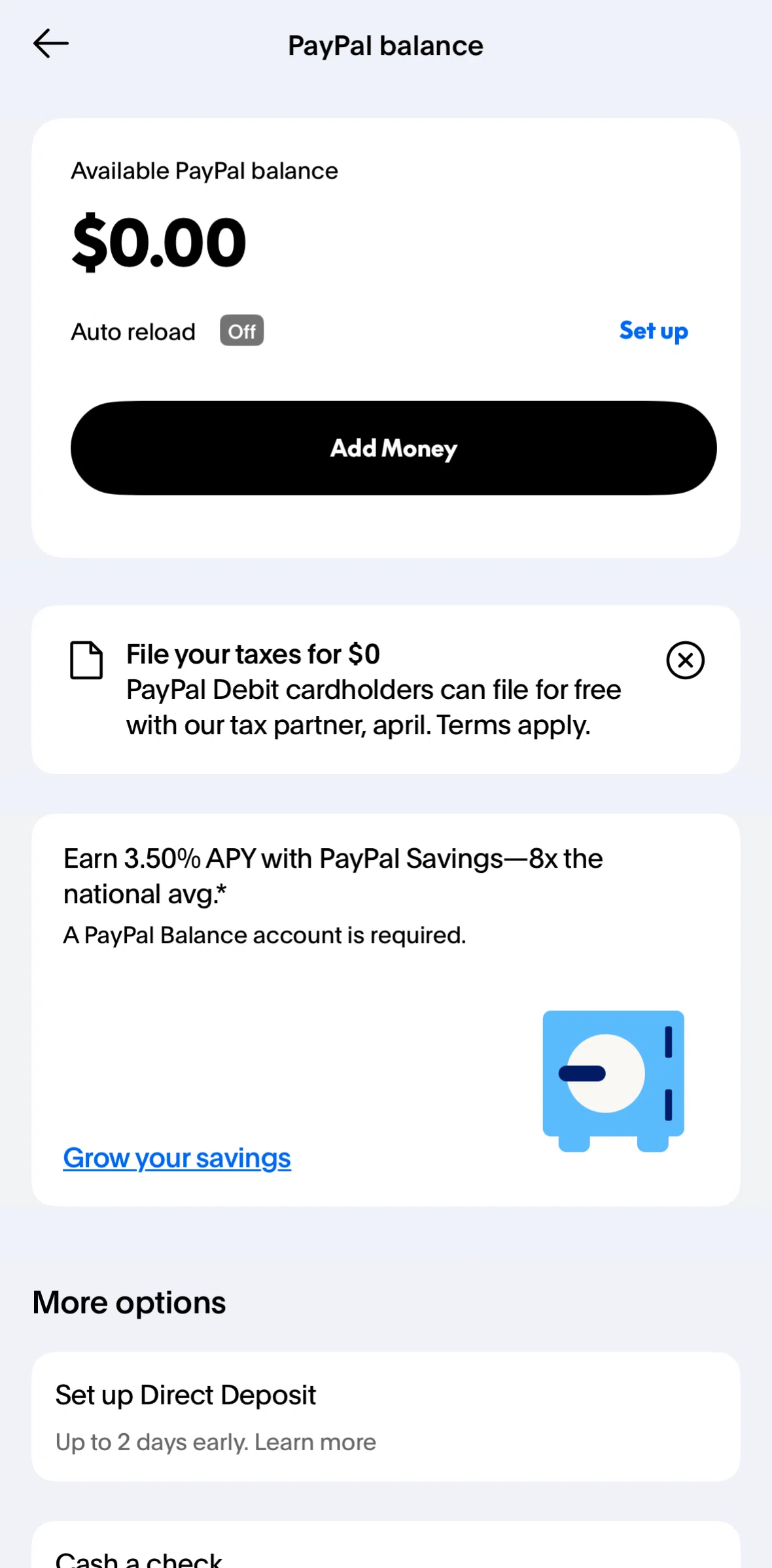 Paypal Screen screen in the Adding money (PayPal balance) flow