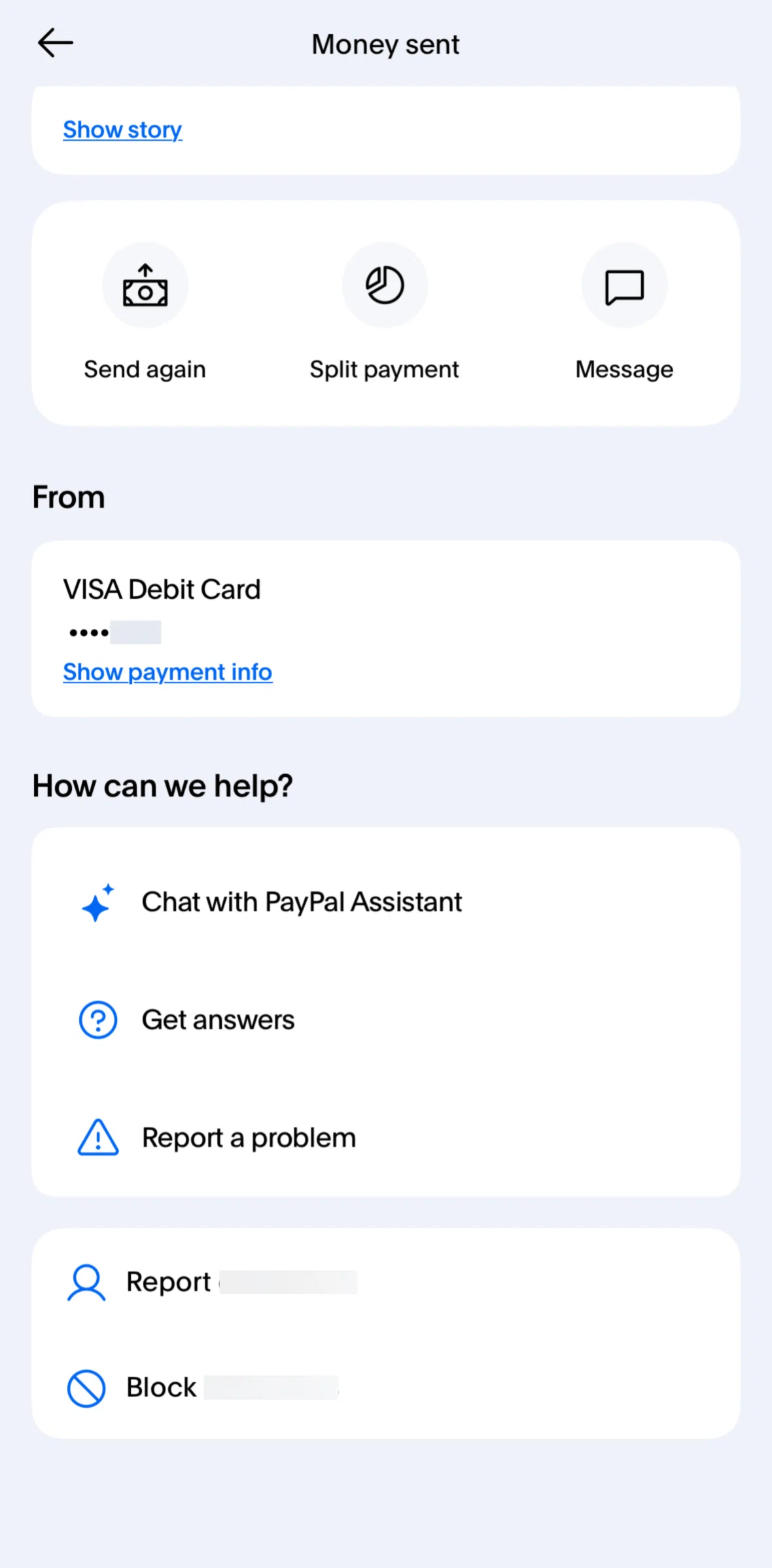 Paypal Screen screen in the Blocking a user flow