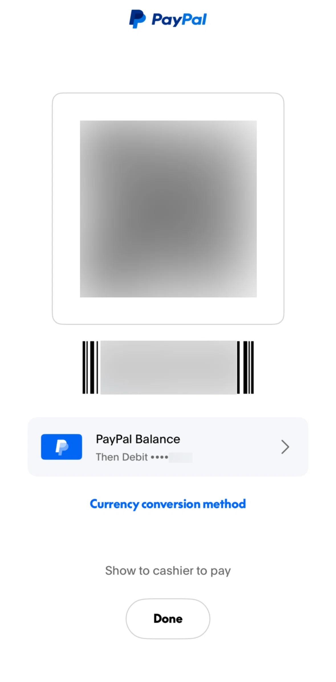 Paypal Screen screen in the Changing a payment method (QR code) flow