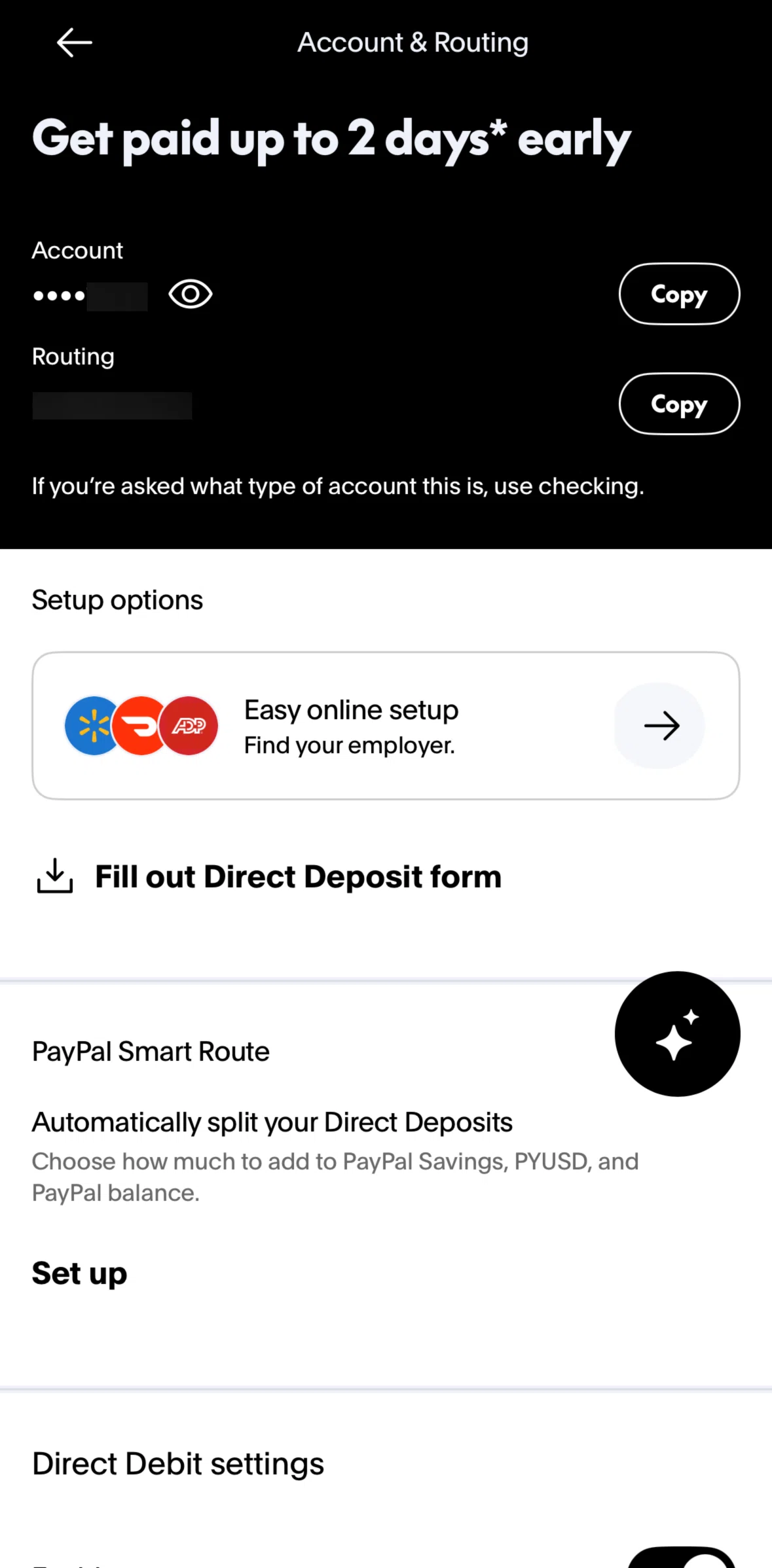 Paypal Screen screen in the Completing a direct deposit form flow